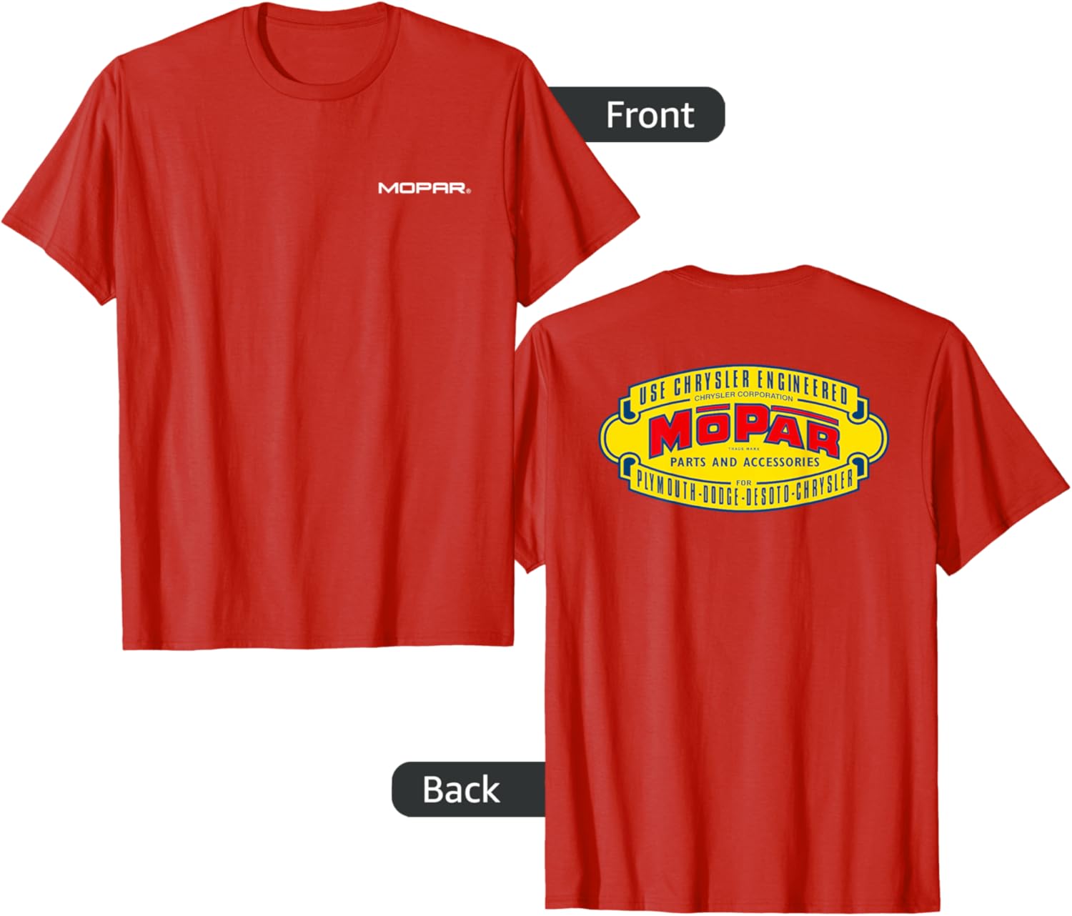 Mopar Vintage 1937-1947 Logo Front and Back Print T-Shirt for Fans - 2