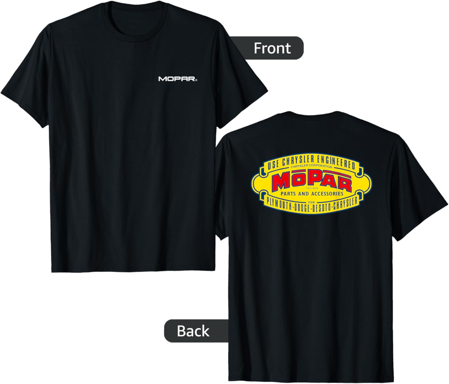 Mopar Vintage 1937-1947 Logo Front and Back Print T-Shirt for Fans - 1