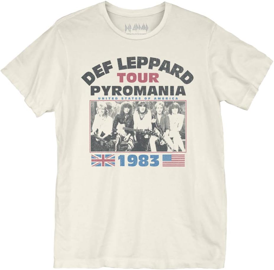 Def Leppard Pyromania Tour T-Shirt Cream Regular Fit for Fans - 1