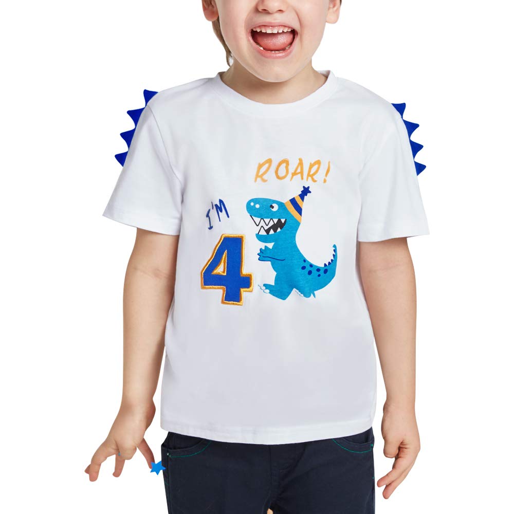 Dinosaur 4th Birthday T-Shirt for Boys T-Rex Dino Party 100% Cotton Tee - 1