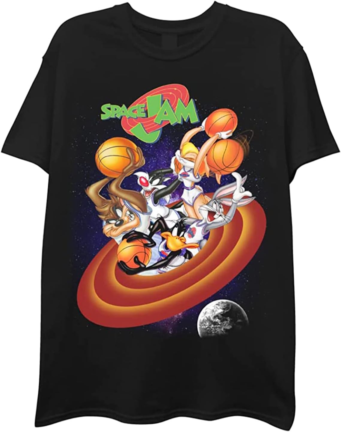 Space Jam Men's 90s Tune Squad Tee featuring Marvin & Bugs Bunny - Black Small - 1