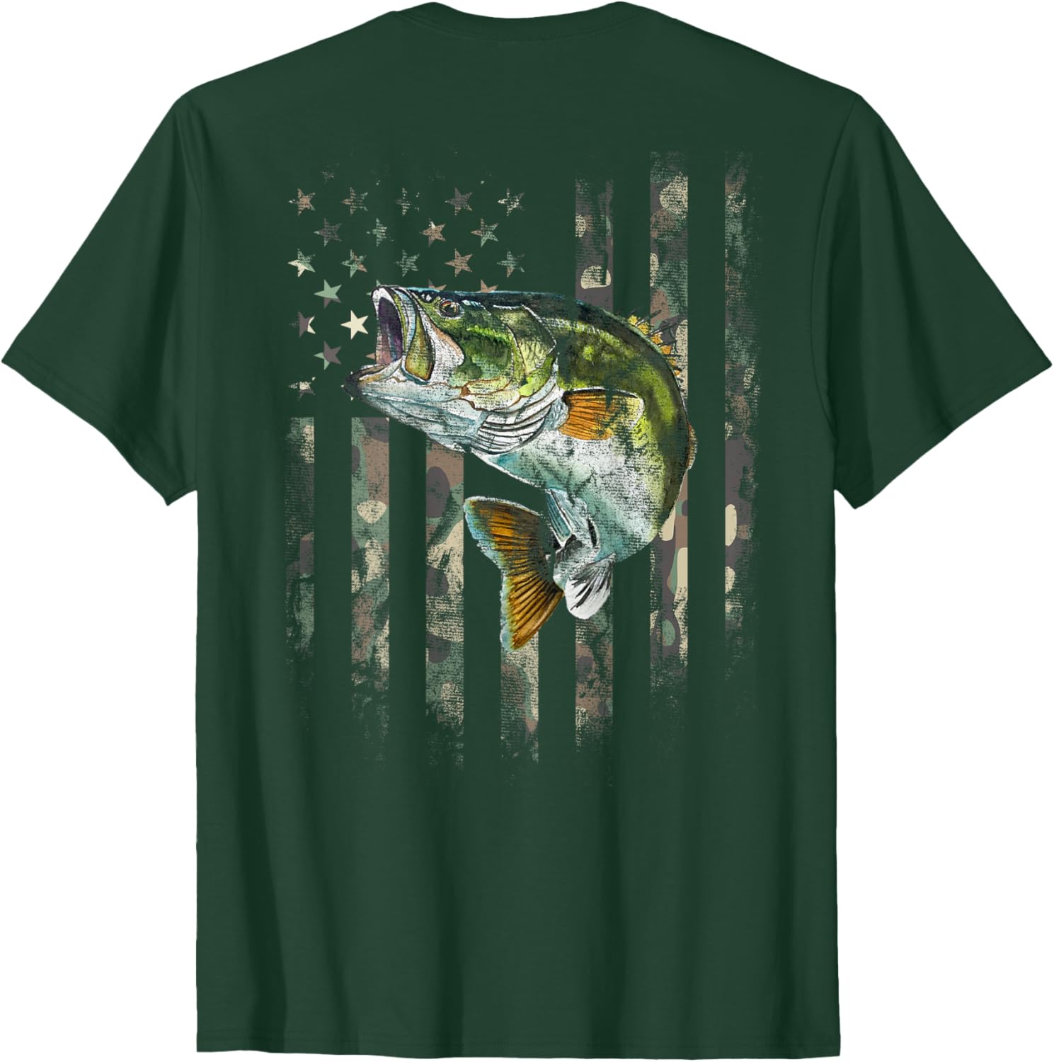 American Flag Camo Bass Fishing T-Shirt for Outdoor Enthusiasts - 4