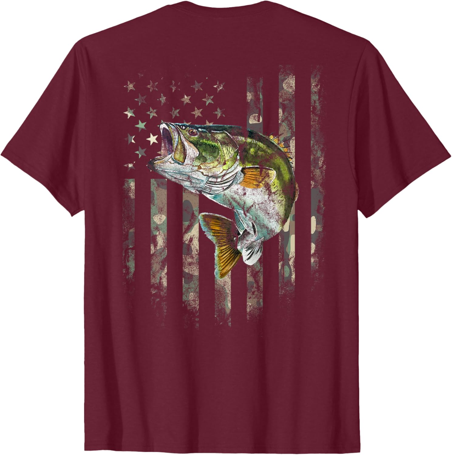 American Flag Camo Bass Fishing T-Shirt for Outdoor Enthusiasts - 1