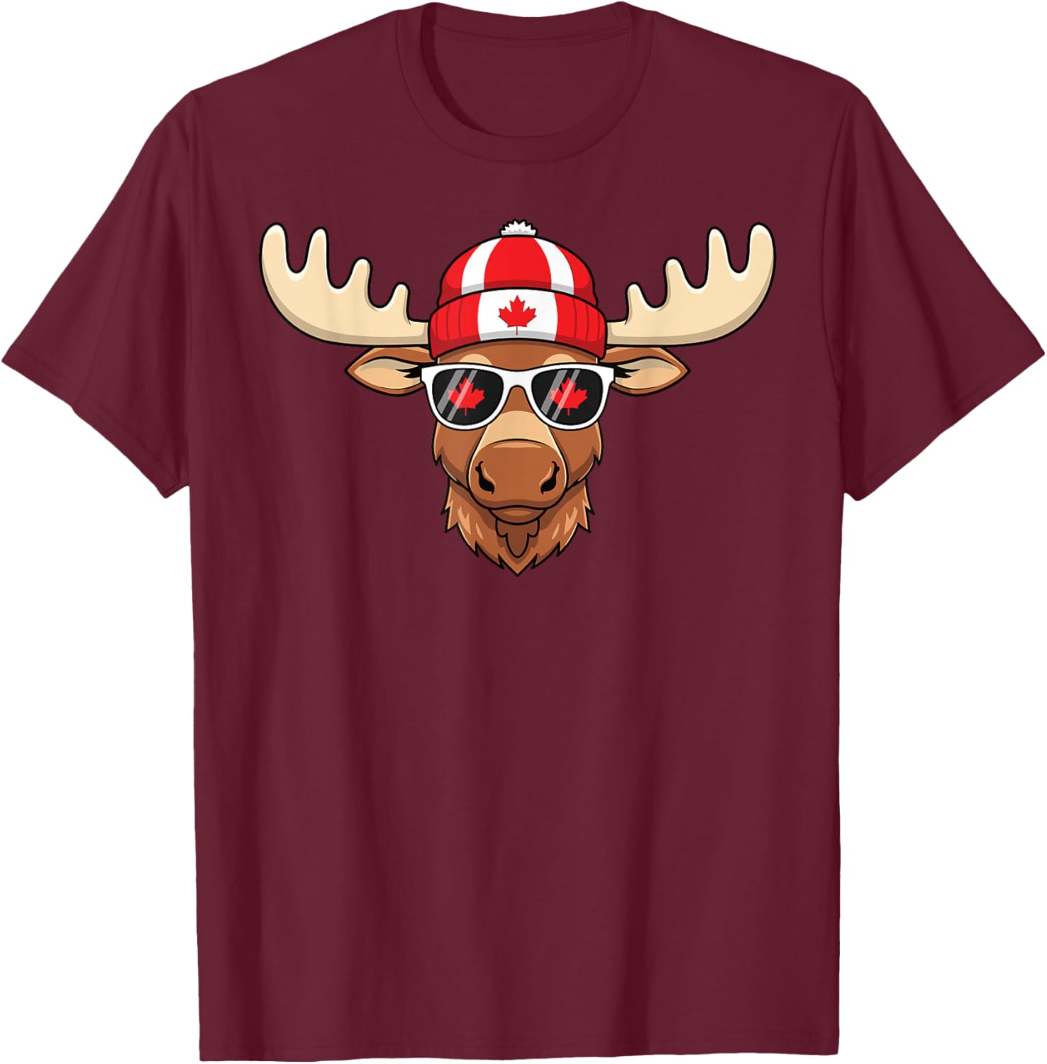 Canada Day Moose Sunglasses T-Shirt with Maple Leaf and Flag Design - 11