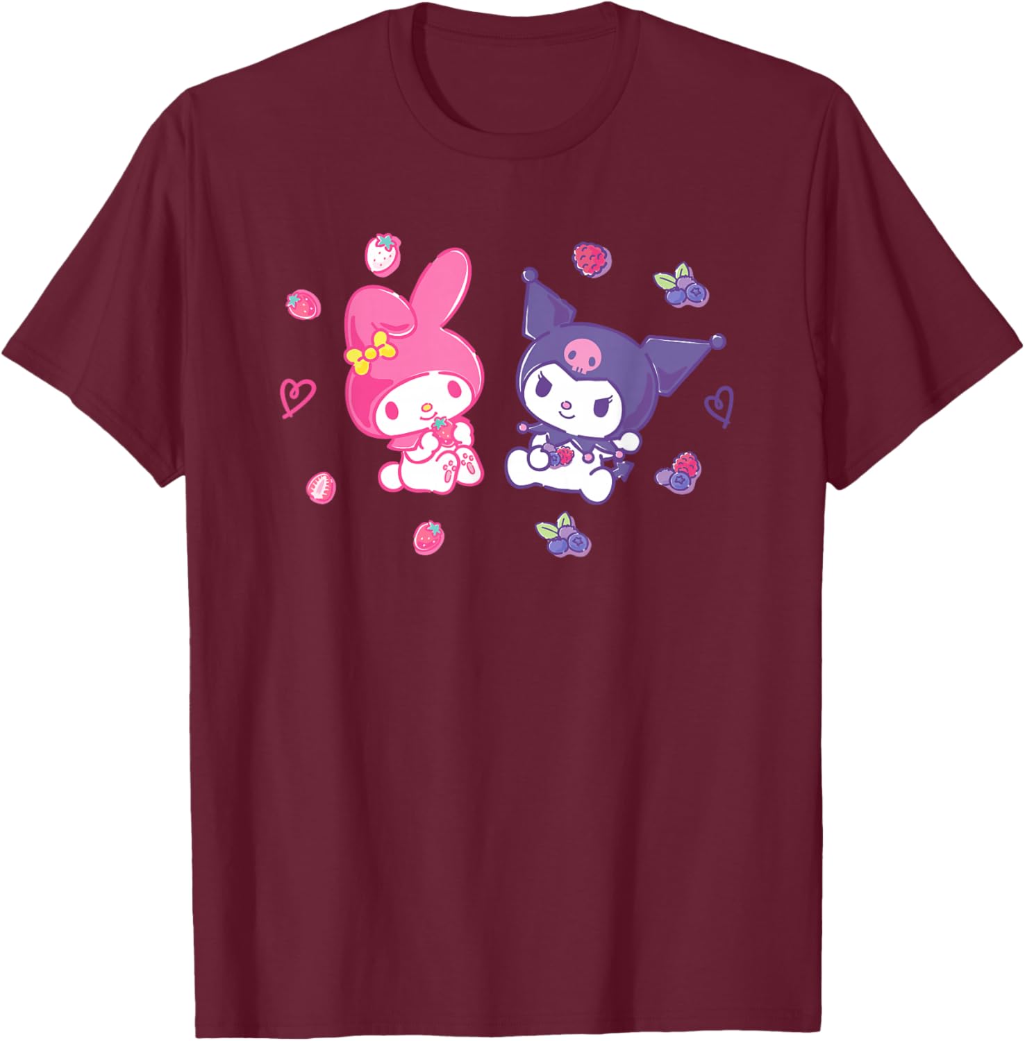 Sanrio Kuromi and My Melody Berry T-Shirt for Kids, Small Black Design - 1