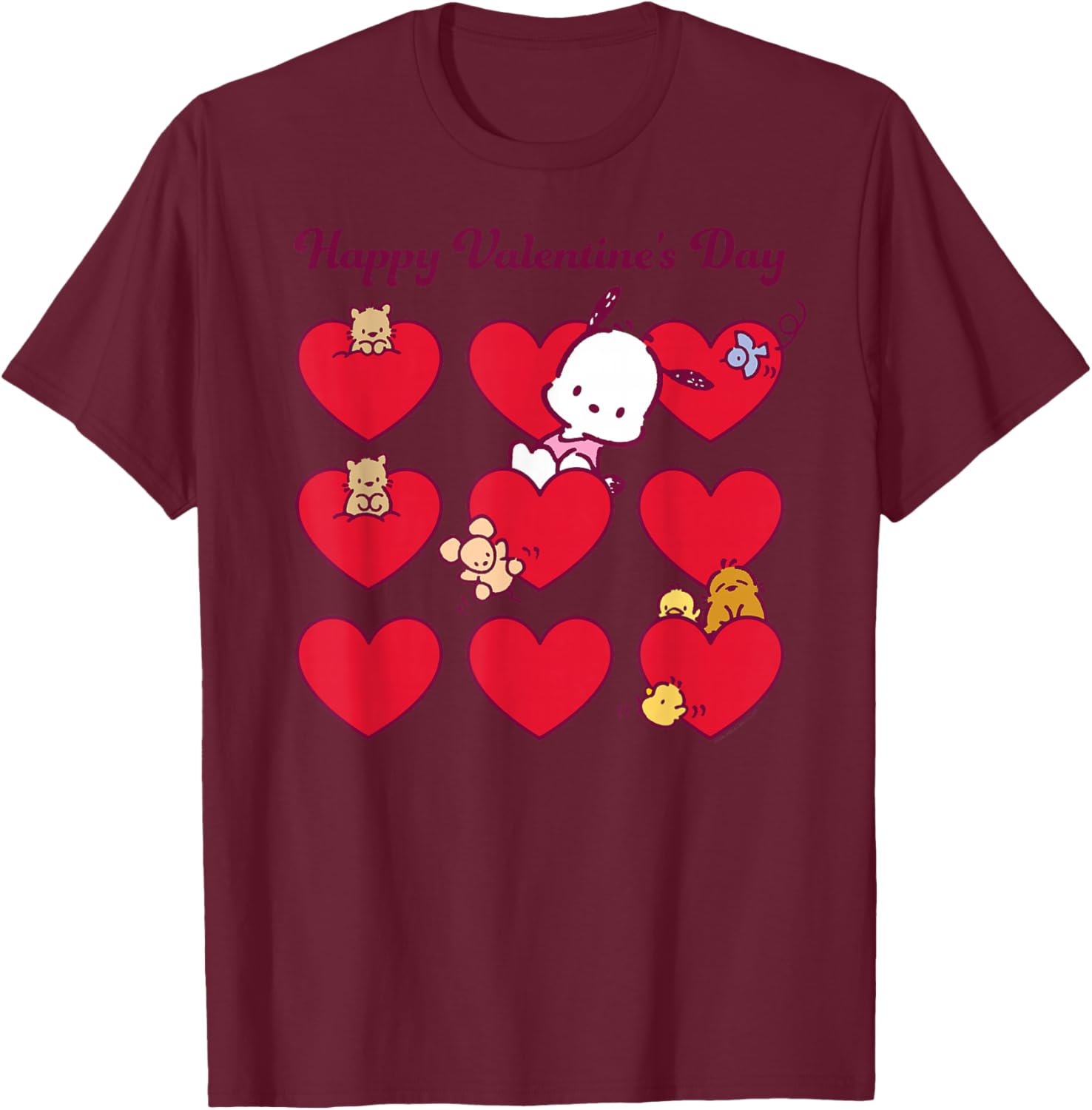 Mademark Pochacco Valentine's Day T-Shirt Unisex Grey Short Sleeve Small - 13