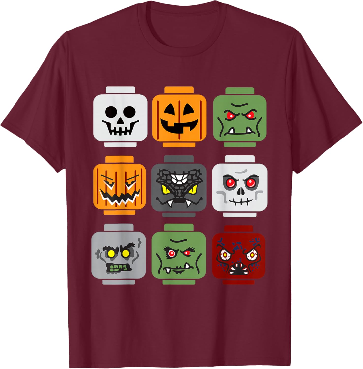 Halloween Brick Head Pumpkin Ghost Zombie Friends Fun T-Shirt for Kids - 7
