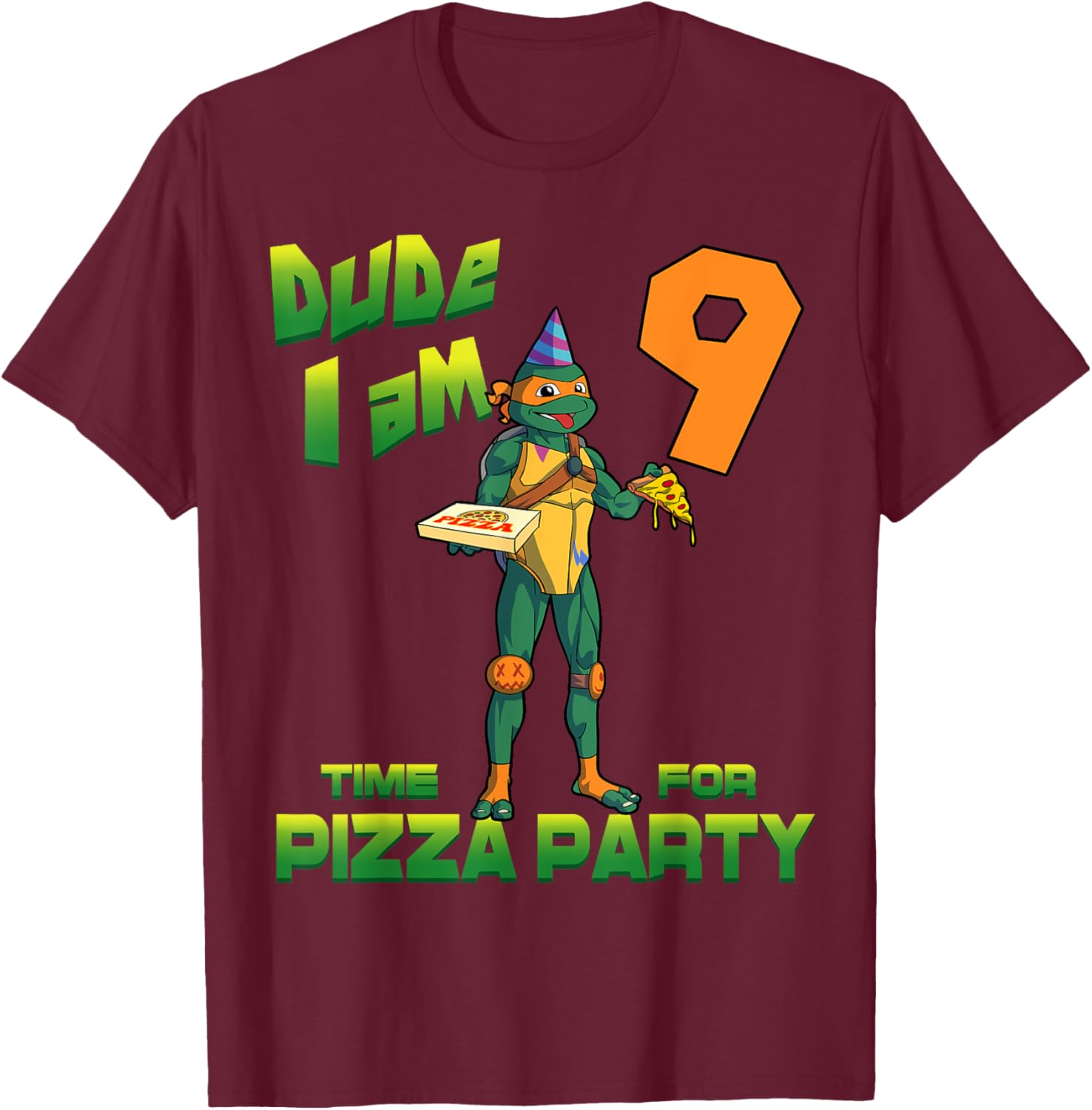 Fun Michelangelo Pizza Birthday Party T-Shirt for 9 Year Olds - 2