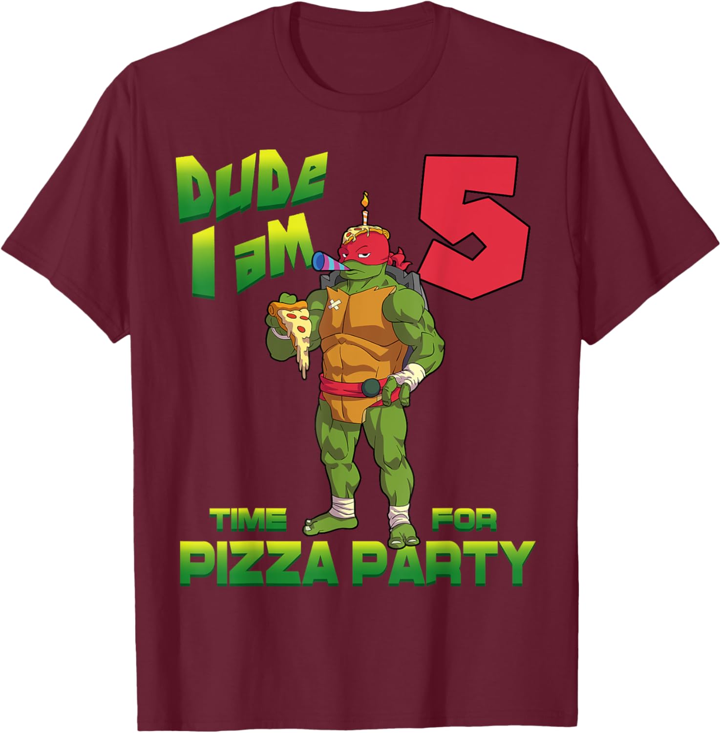 TMNT Raphael Pizza Birthday T-Shirt for 5 Year Old Party Fun - 15