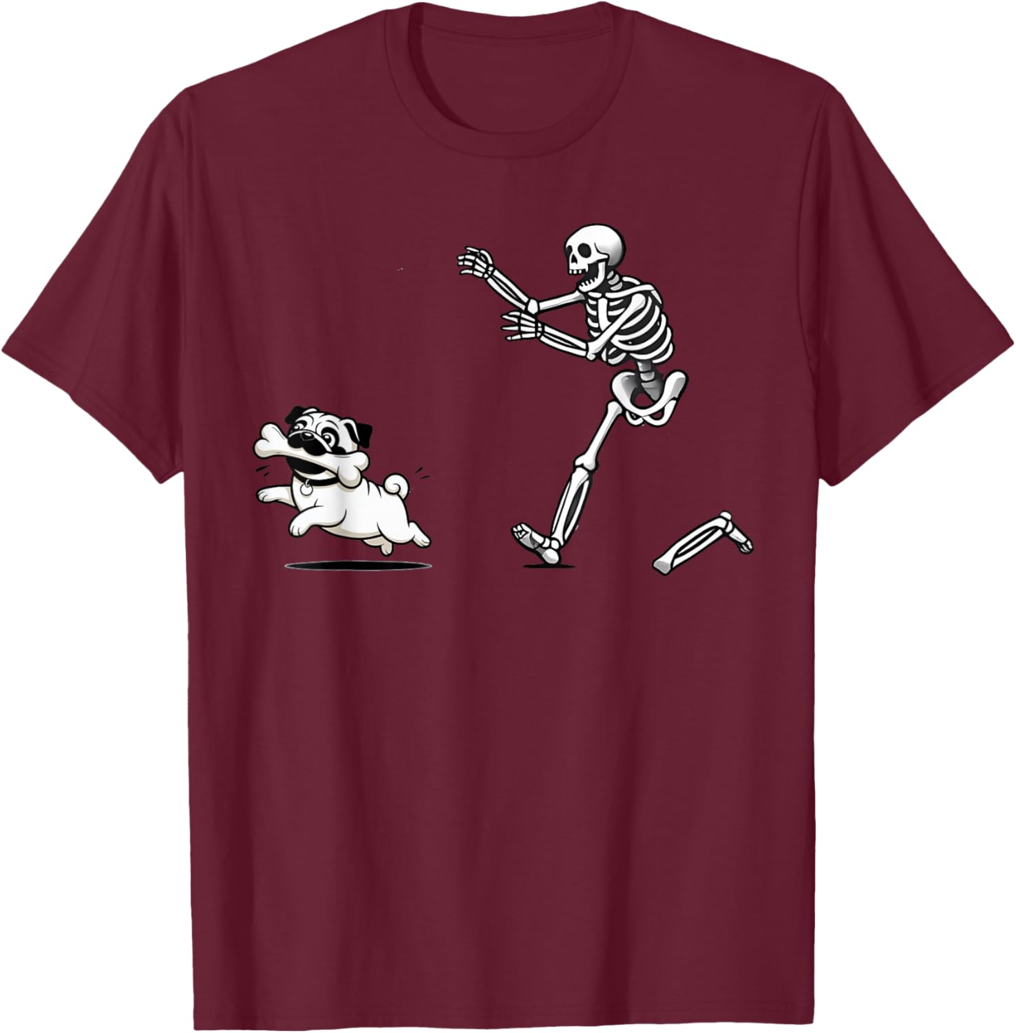Funny Pug Stealing Bone from Skeleton T-Shirt for Dog Lovers - 12
