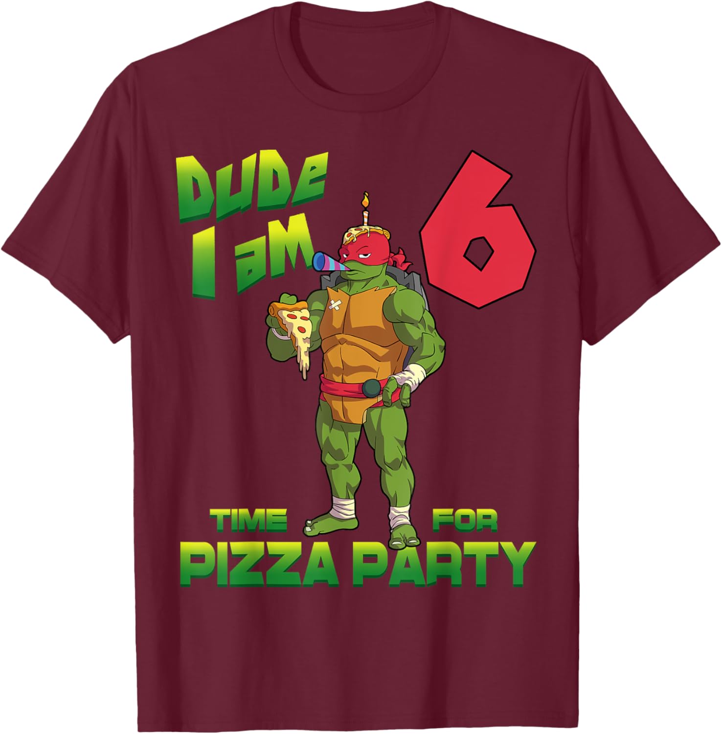 Mademark Ninja Turtles Raphael 6th Birthday Pizza Party T-Shirt - 20