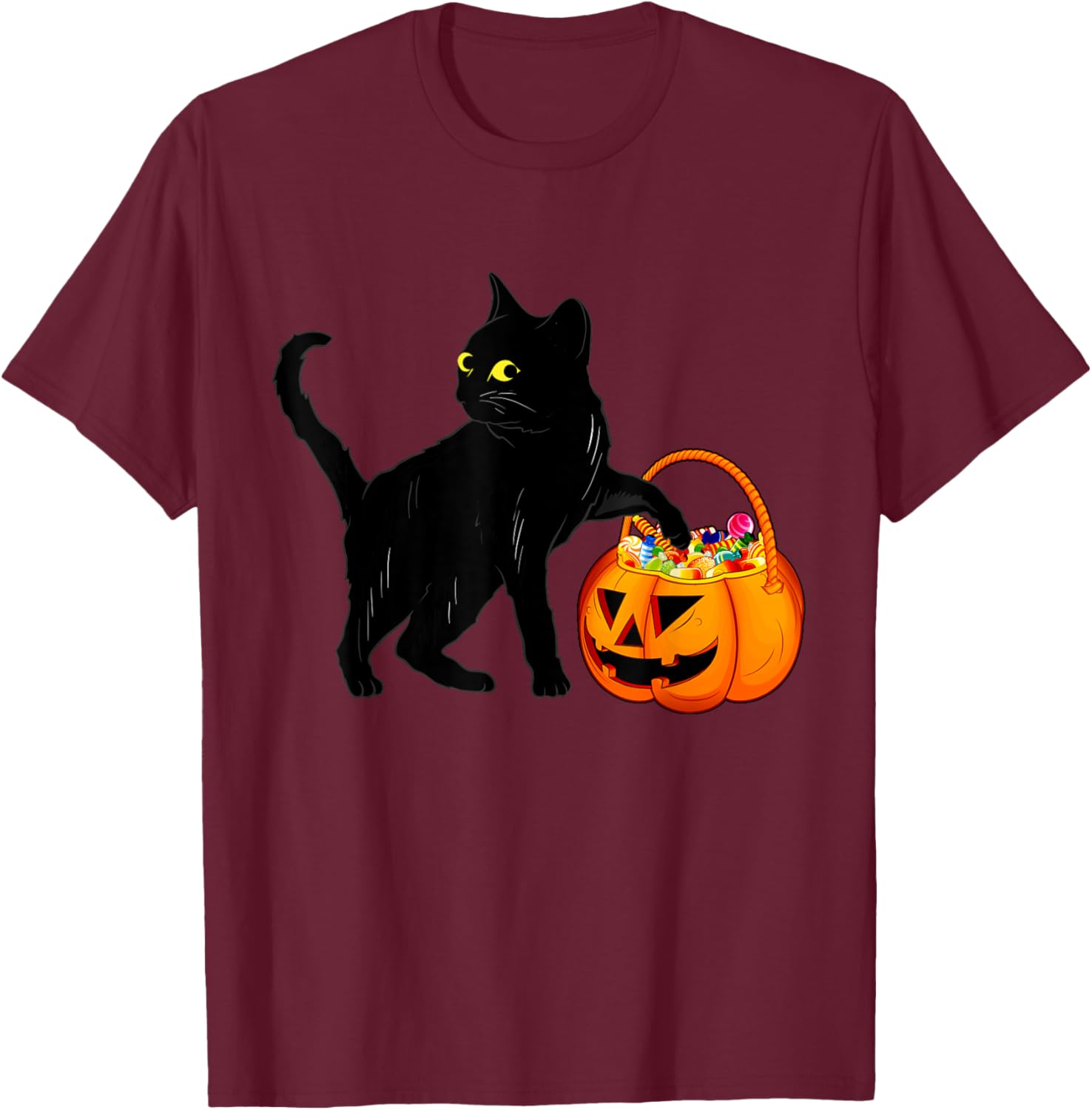 Halloween Black Cat Pumpkin T-Shirt Cute Candy Jack O' Lantern Design - 1