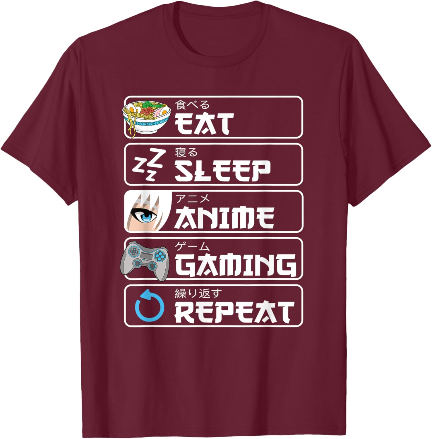 Eat Sleep Anime Gaming Repeat T-Shirt for Otaku Boys and Men - 7