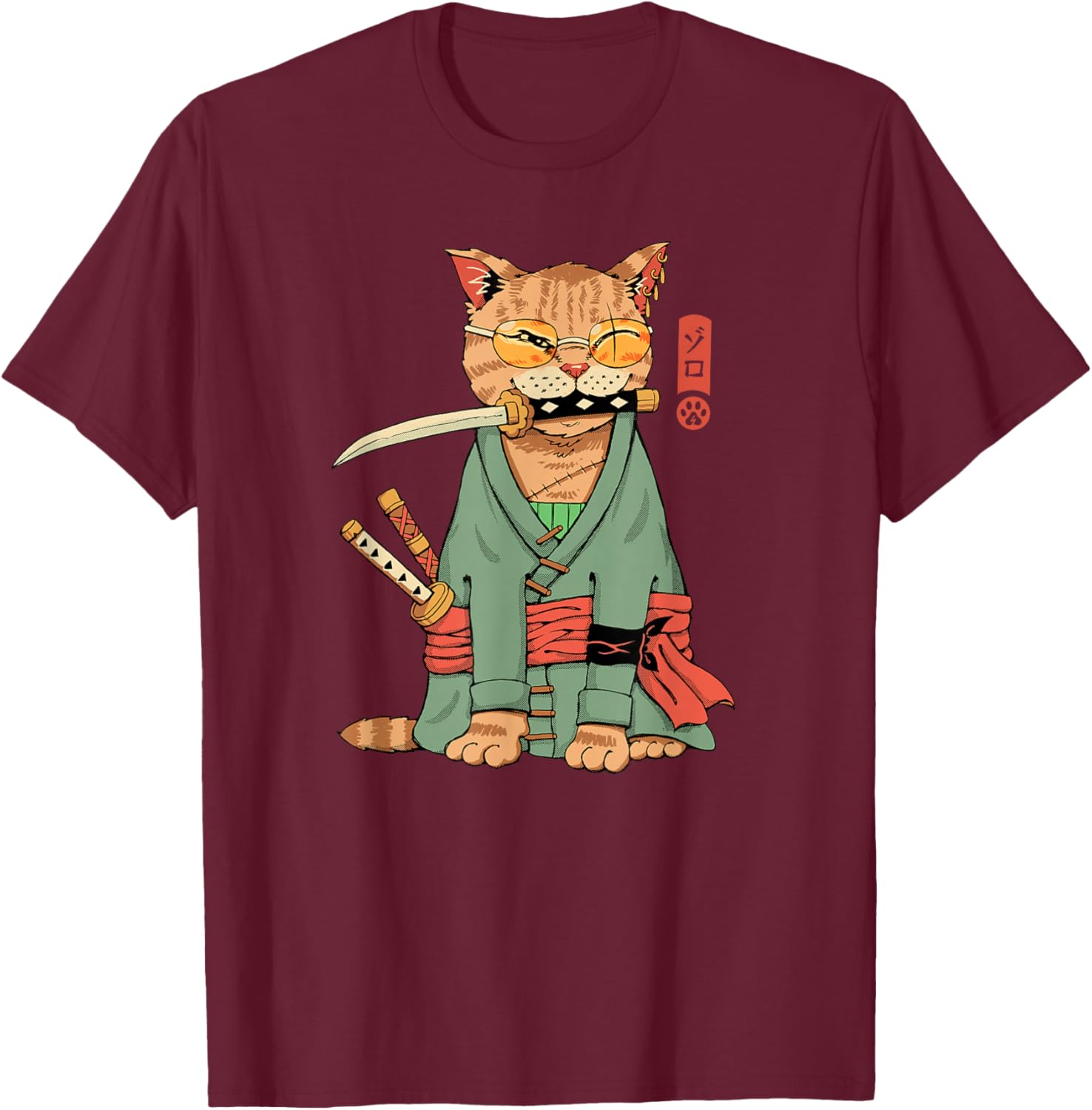 Cool Zoro Cat Warrior T-Shirt for Cat Lovers - Fun Cartoon Design - 5