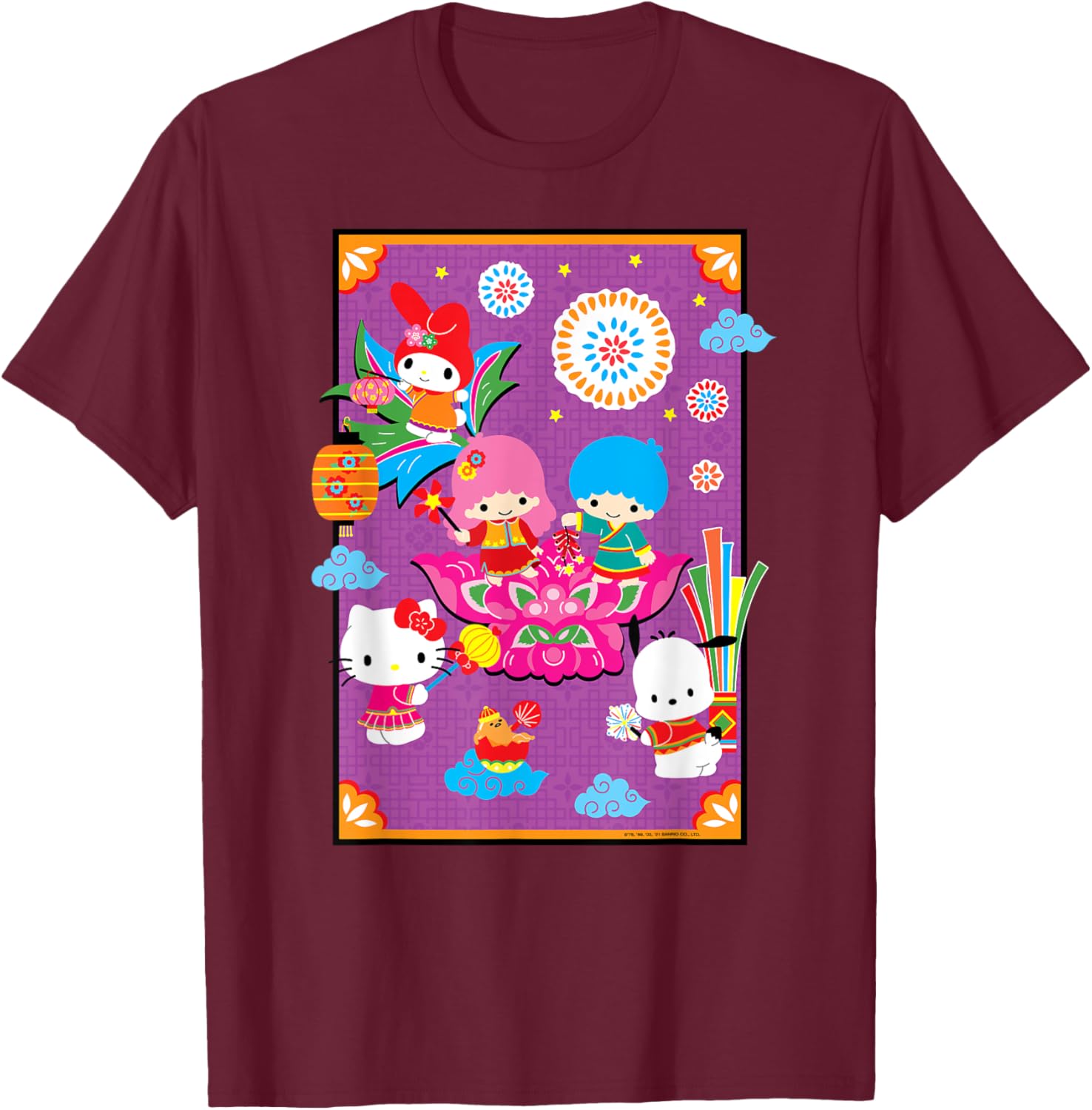Hello Kitty & Friends Lunar New Year T-Shirt for Adults - Black, Small - 11