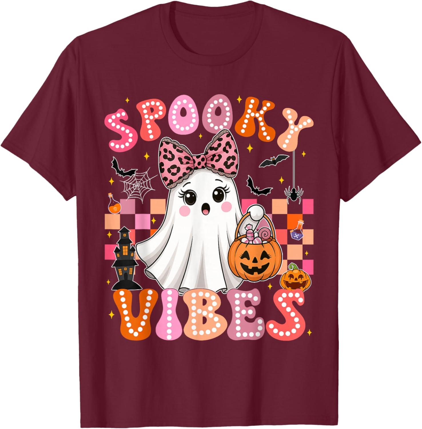 Groovy Spooky Vibes Cute Ghost Halloween T-Shirt for Girls - 26