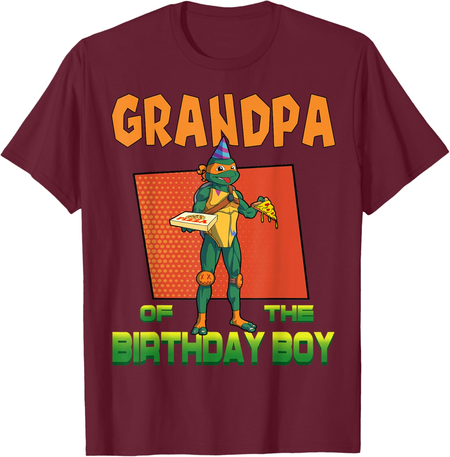 Mademark X TMNT Mikey Grandpa Birthday Pizza Party T-Shirt for Kids - 3