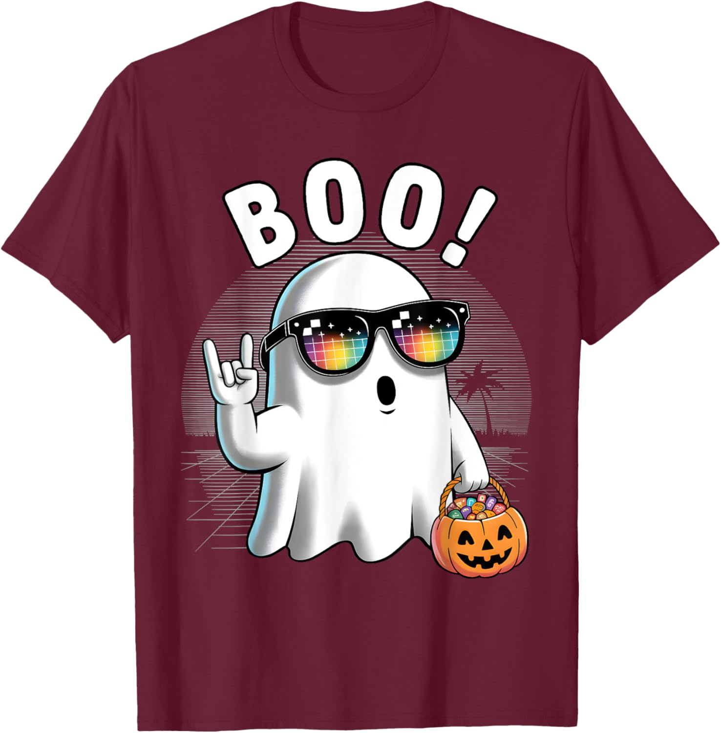 Rock Ghost Retro Halloween Pumpkin T-Shirt for Fun Spooky Style - 4