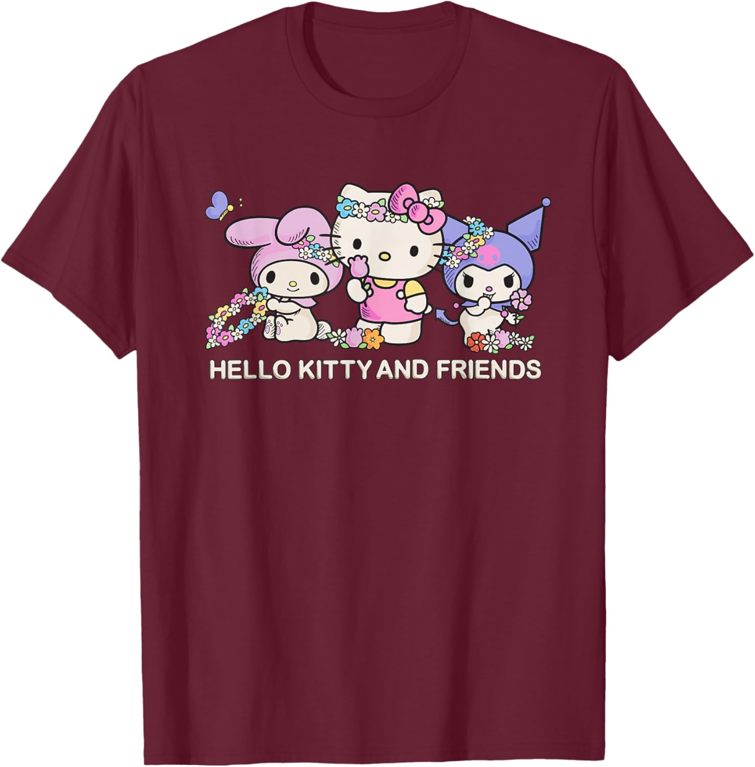 Hello Kitty and Friends Flower Crowns T-Shirt in Black for Kids Small - 16