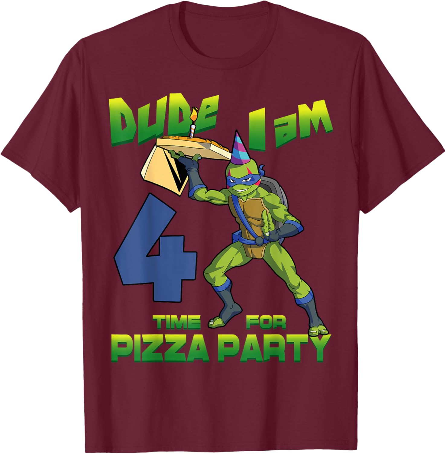 TMNT Leo Pizza Birthday Party T-Shirt for 4 Year Olds - Fun Design - 22