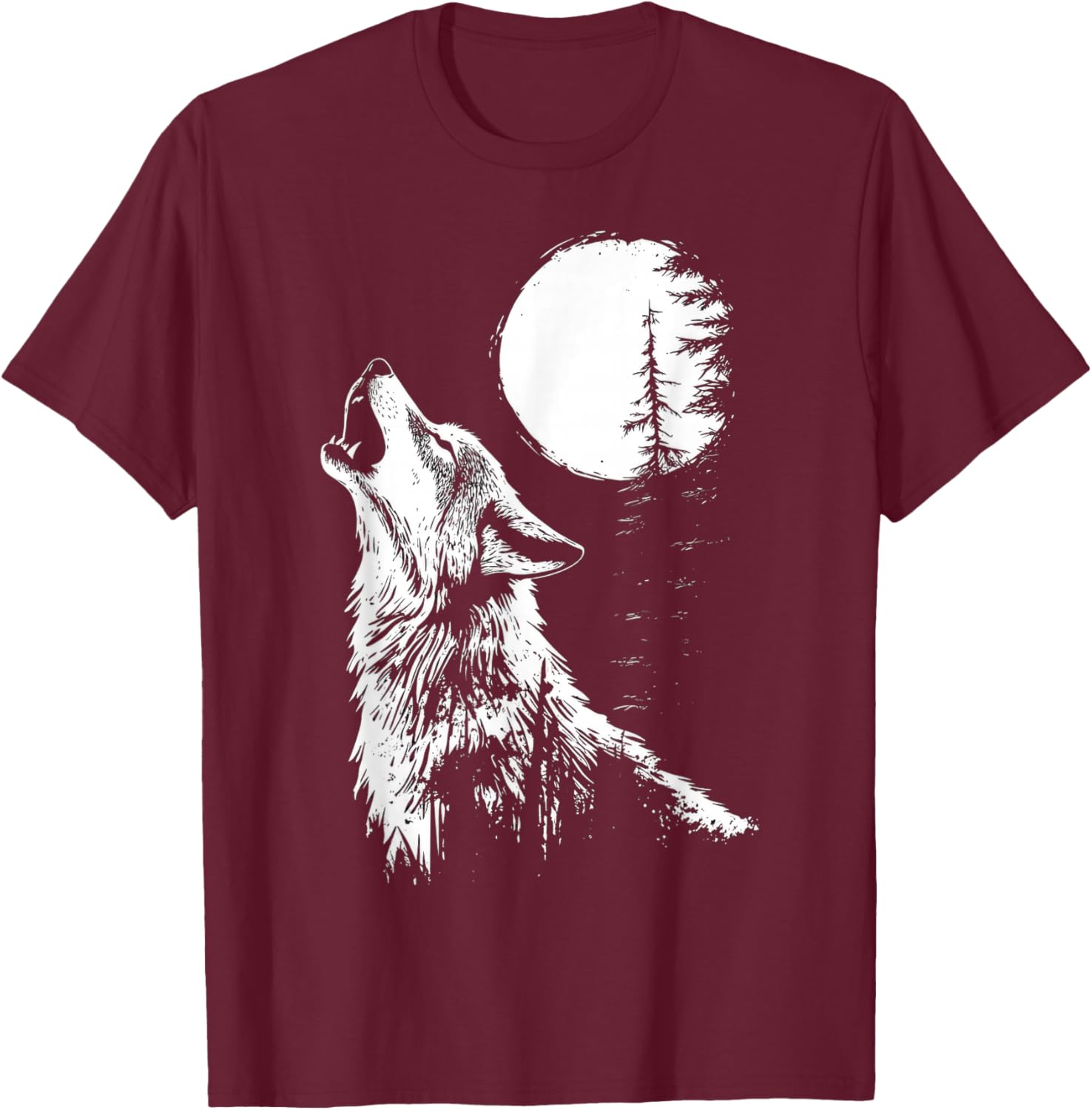 Howling Wolf Graphic Tee Moon Forest Nature Wildlife T-Shirt - 10