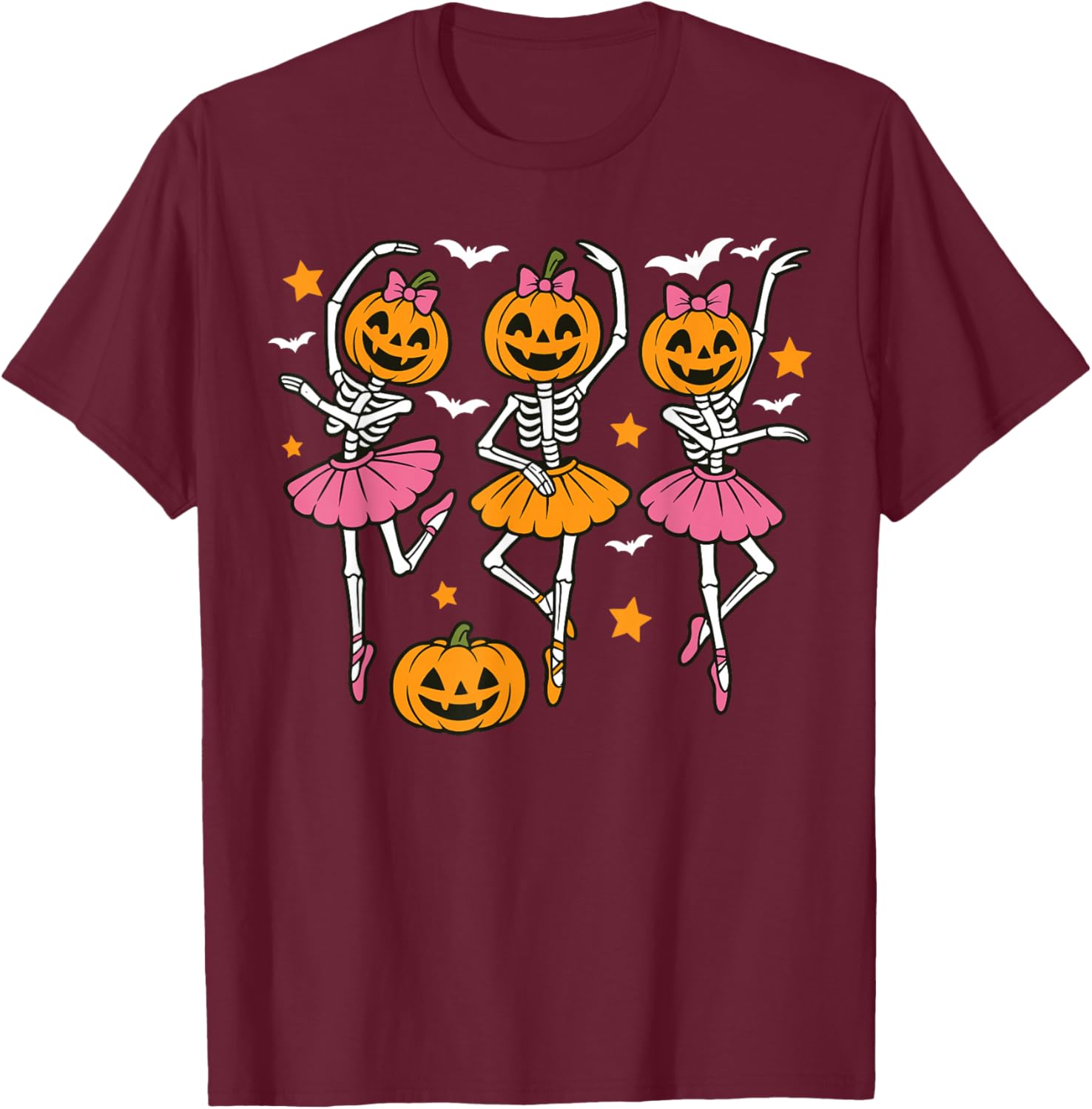 Cute Girls Halloween Ballet Skeleton Pumpkin T-Shirt for Festive Fun - 12