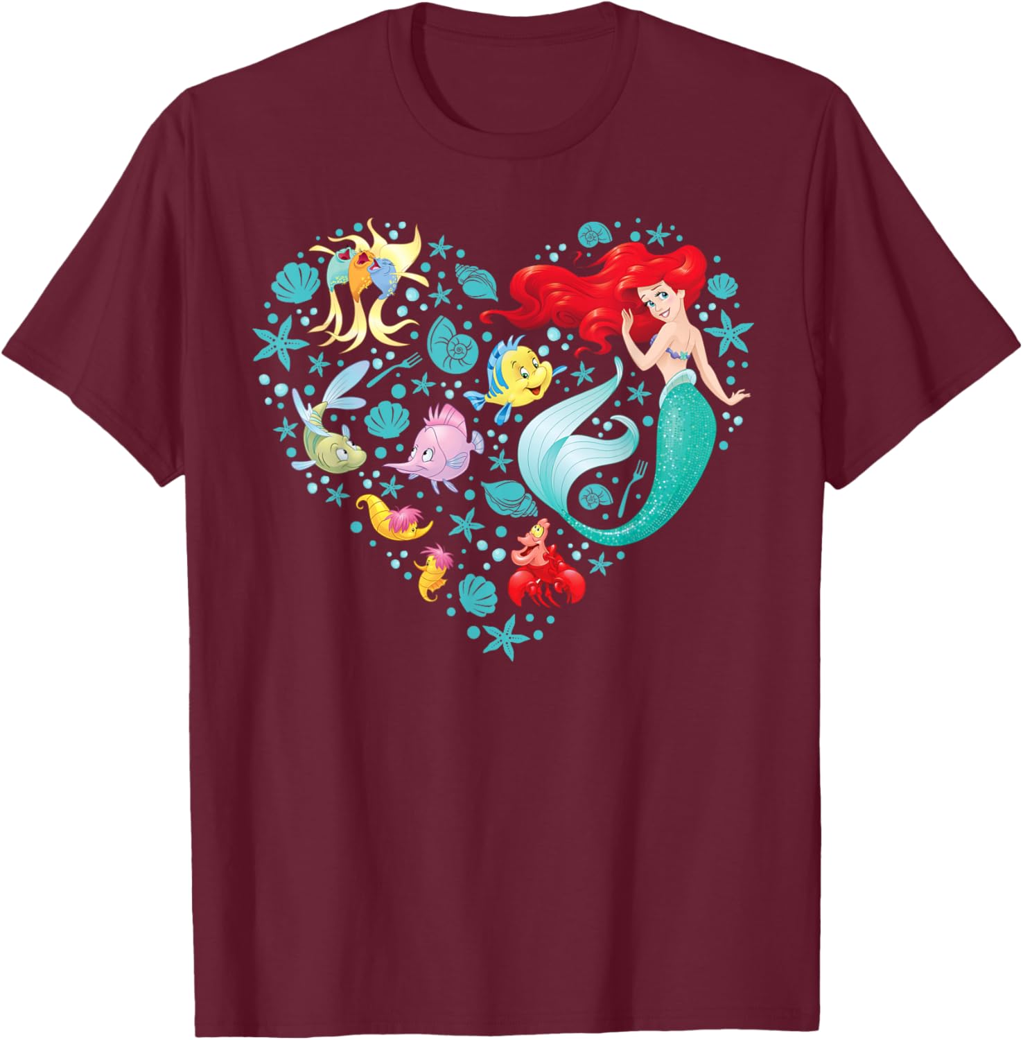Disney Princess Ariel Flounder Sebastian Heart T-Shirt for Kids and Adults - 5