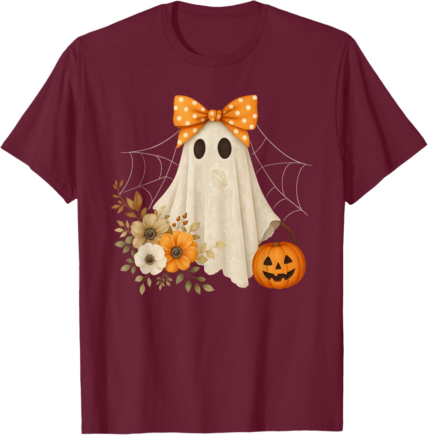 Coquette Ghost Halloween Flower Lace T-Shirt for a Spooky Look - 10
