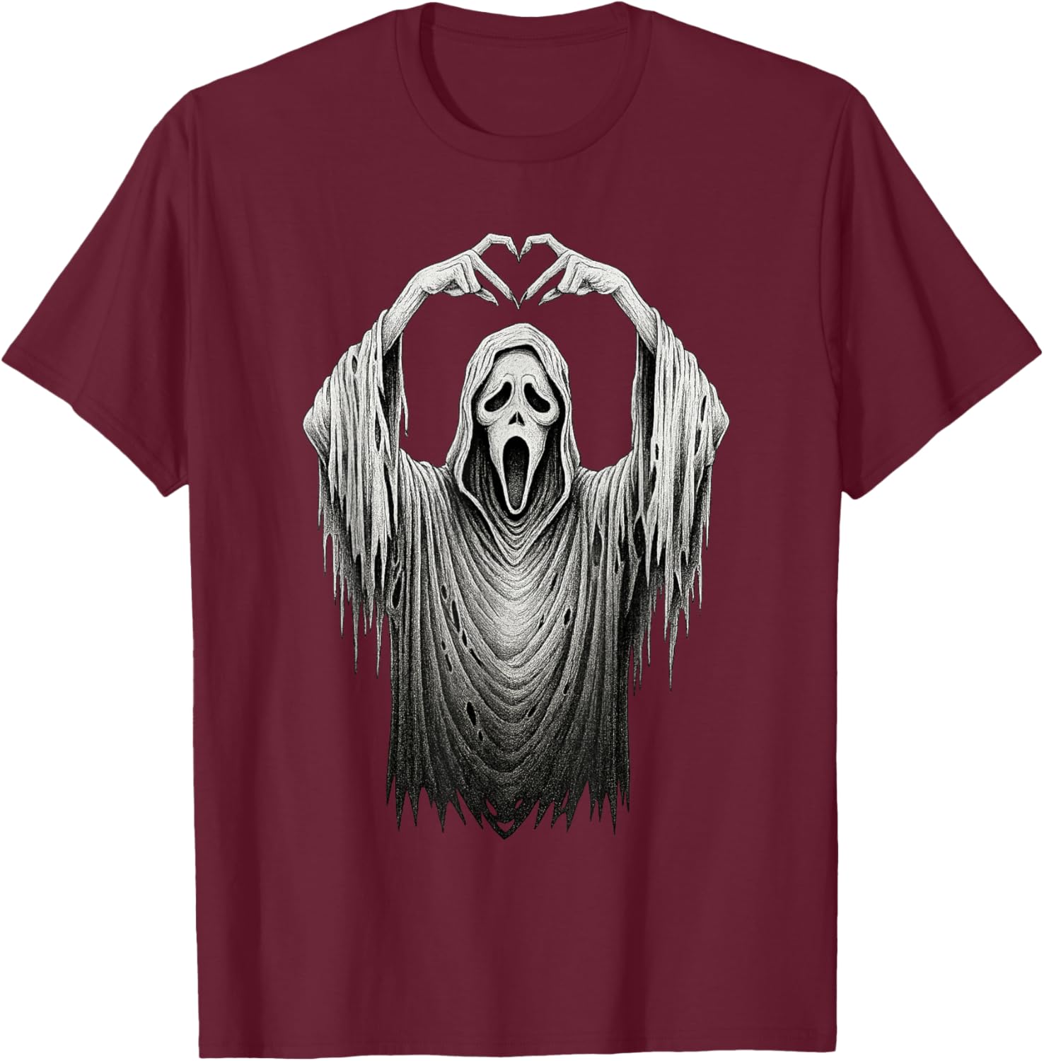 Vintage Ghost Face Heart Sign T-Shirt for Halloween Lovers - 8