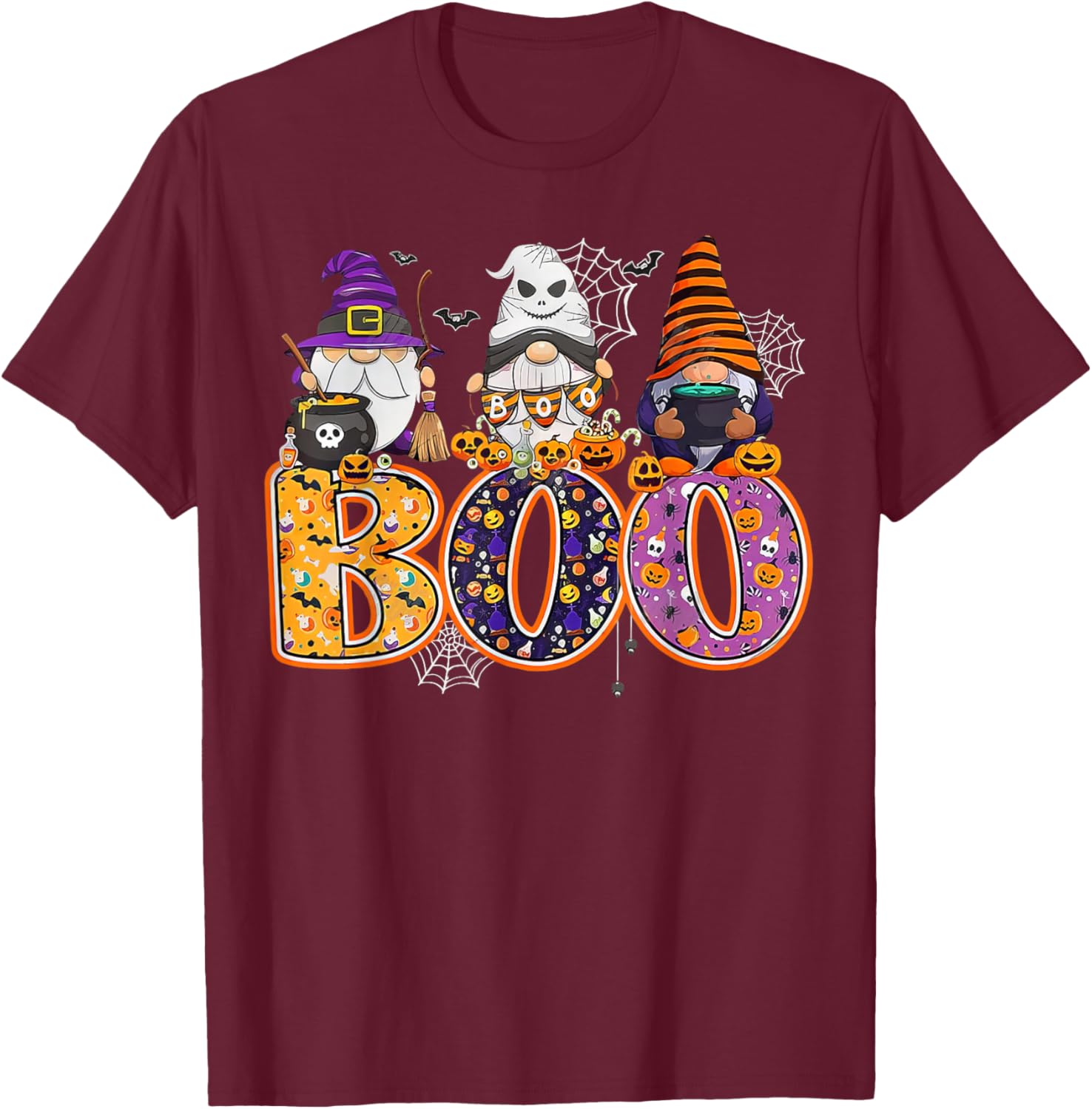 Funny Halloween Gnome T-Shirt with Boo Witch Pumpkins and Spiders - 19
