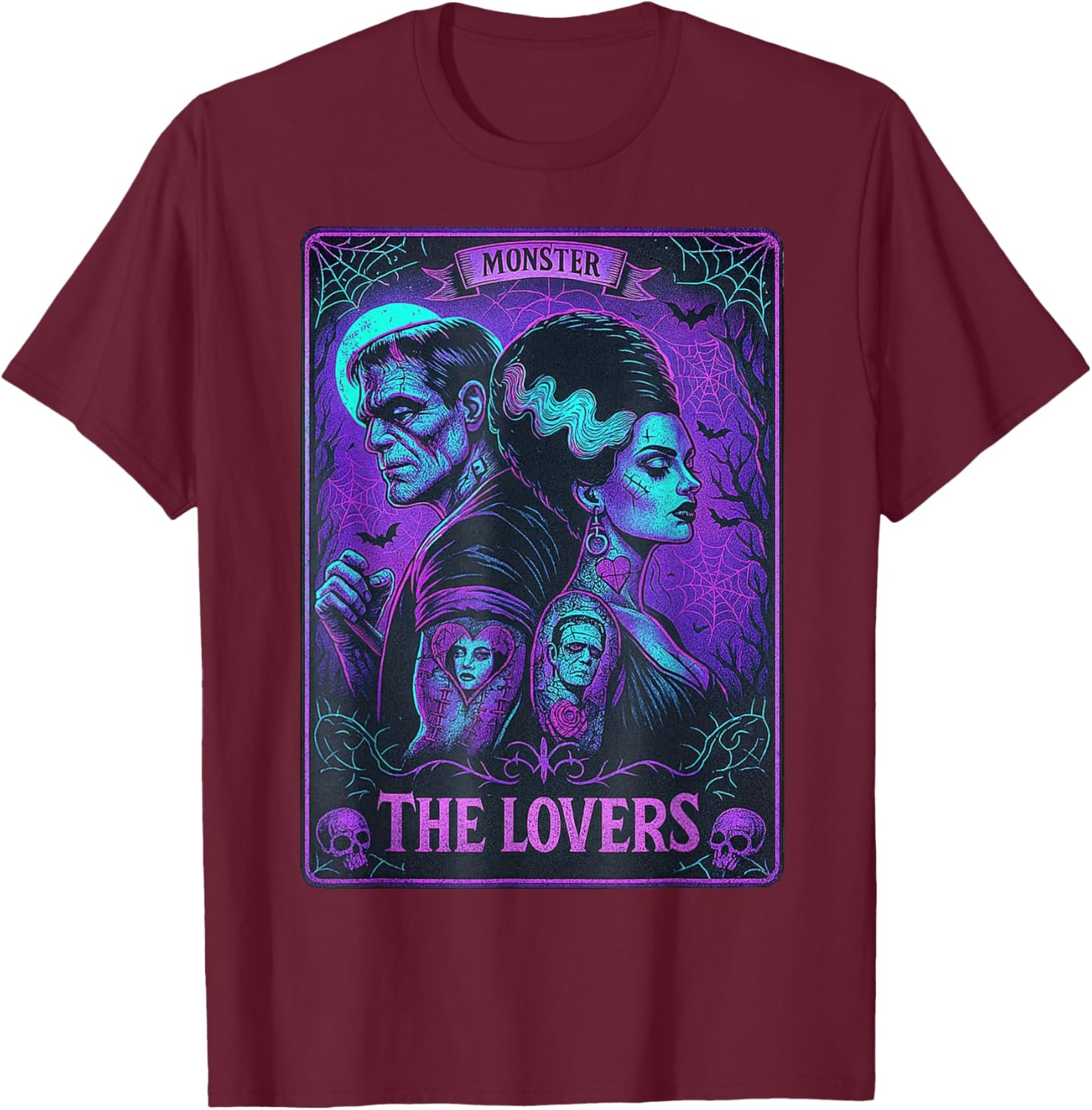 Monster Frankenstein and Bride Lovers Tarot Card T-Shirt for Fans - 5