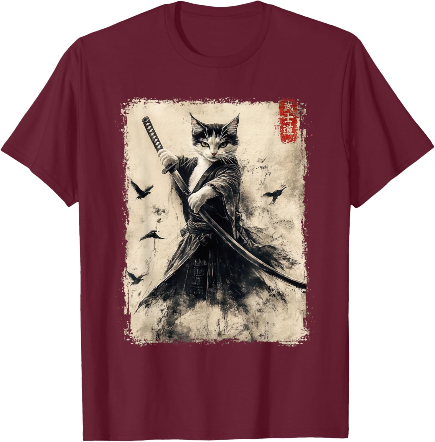 Samurai Cat Vintage Anime Graphic Tee – Cool Japanese Art T-Shirt - 20