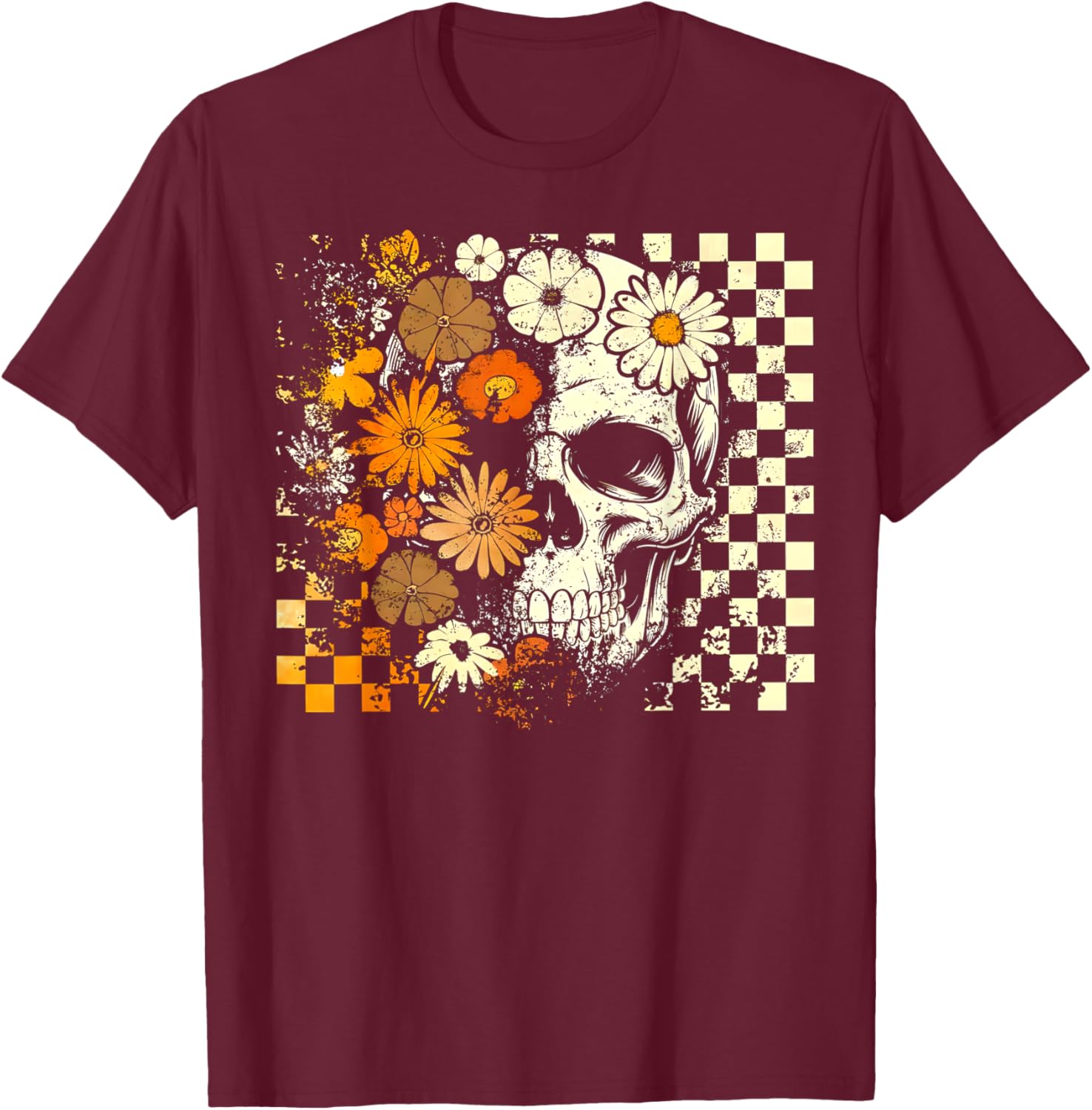 Boho Floral Skull Halloween T-Shirt for Girls and Women - Trendy Style - 11