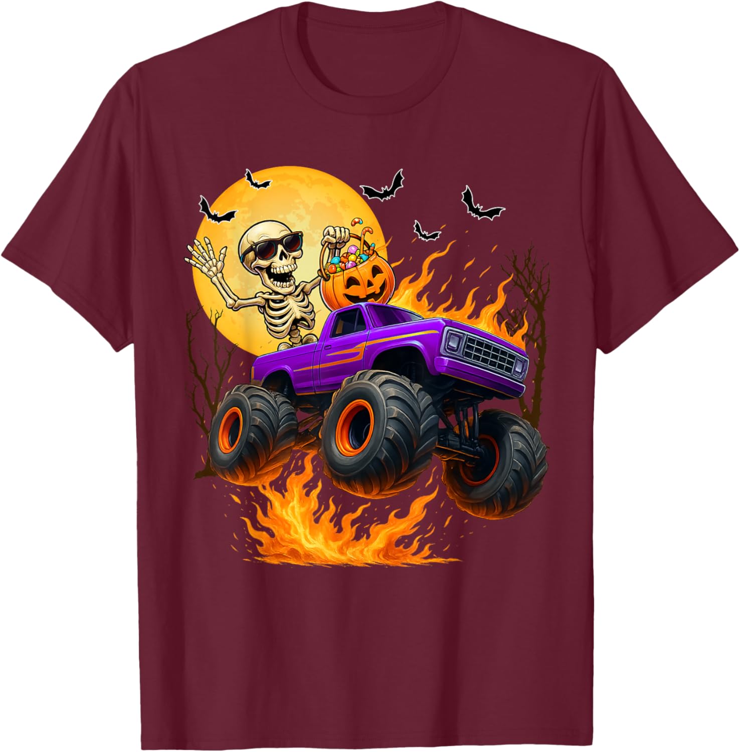 Spooky Skeleton Monster Truck Halloween T-Shirt for Boys Fun Outfit - 20
