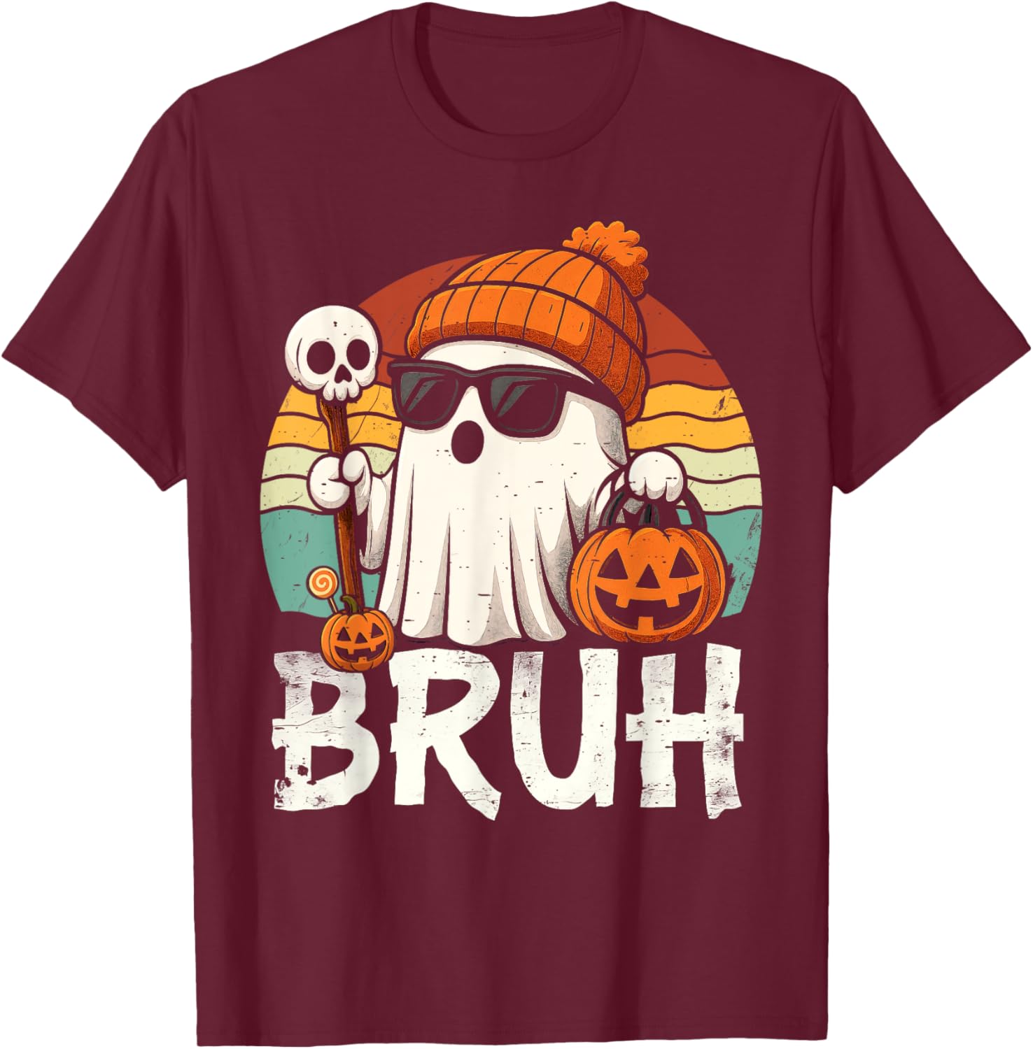 Cute Bruh Ghost Trick or Treat Kids T-Shirt for Halloween Fun - 4