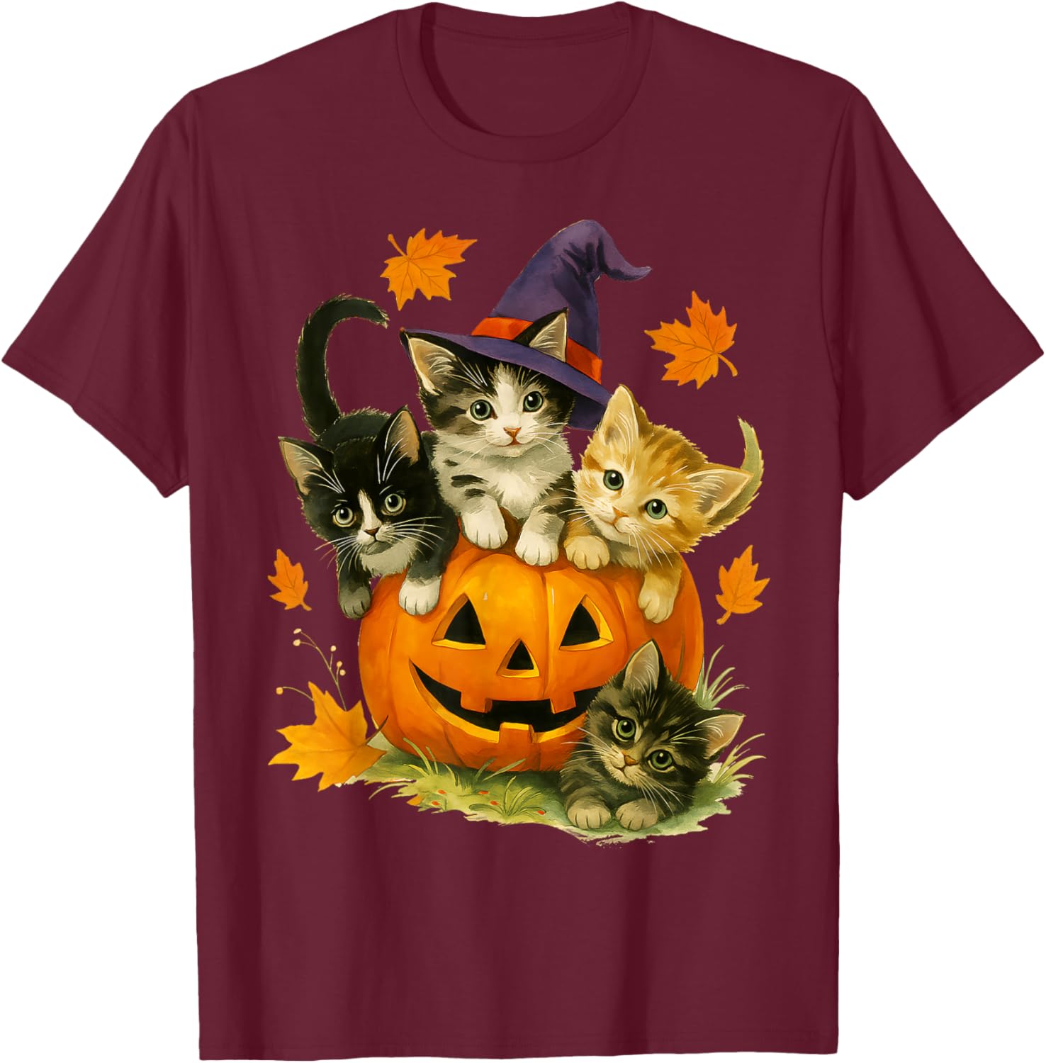 Cute Cat Pumpkin Halloween Vintage T-Shirt for Spooky Season Fun - 4