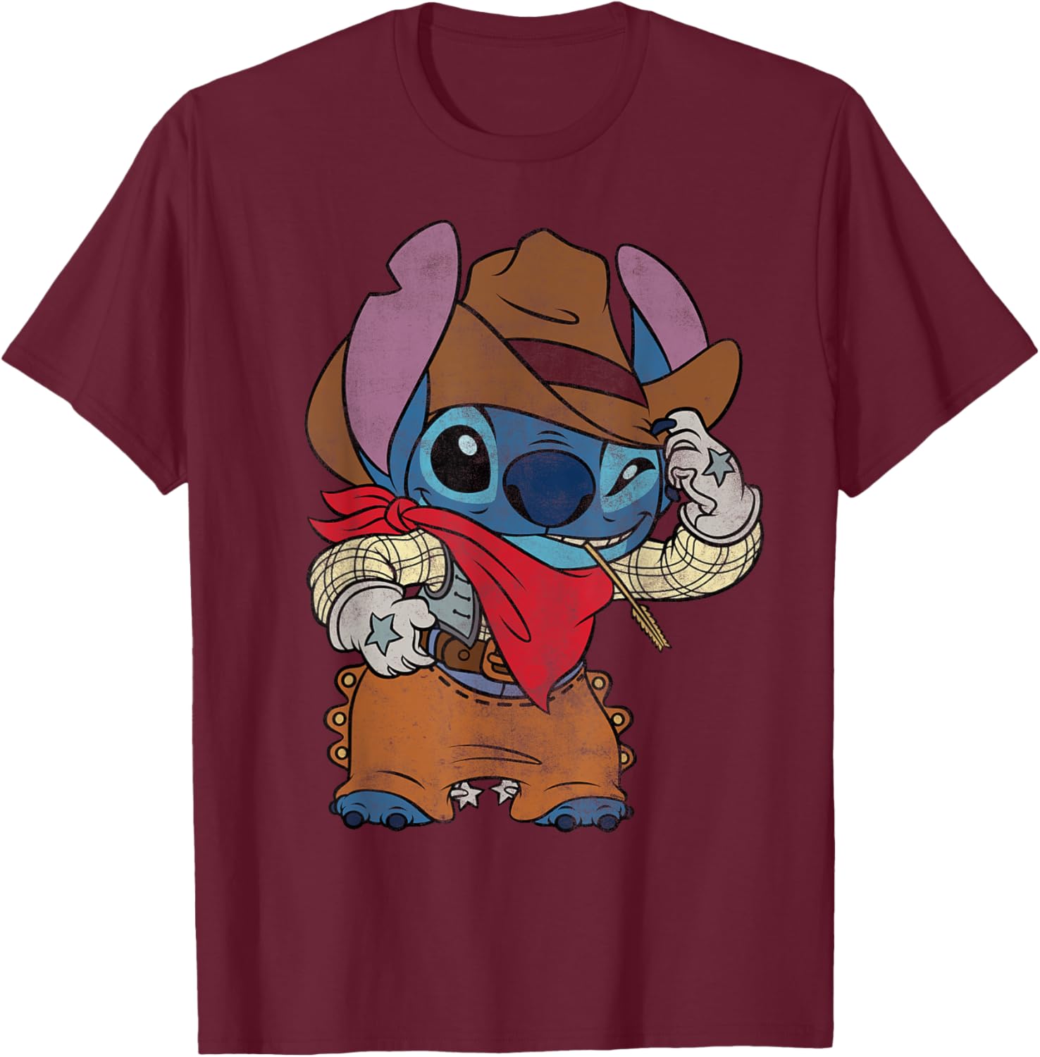 Disney Stitch Cowboy Costume T-Shirt Vintage Western Style Apparel - 11
