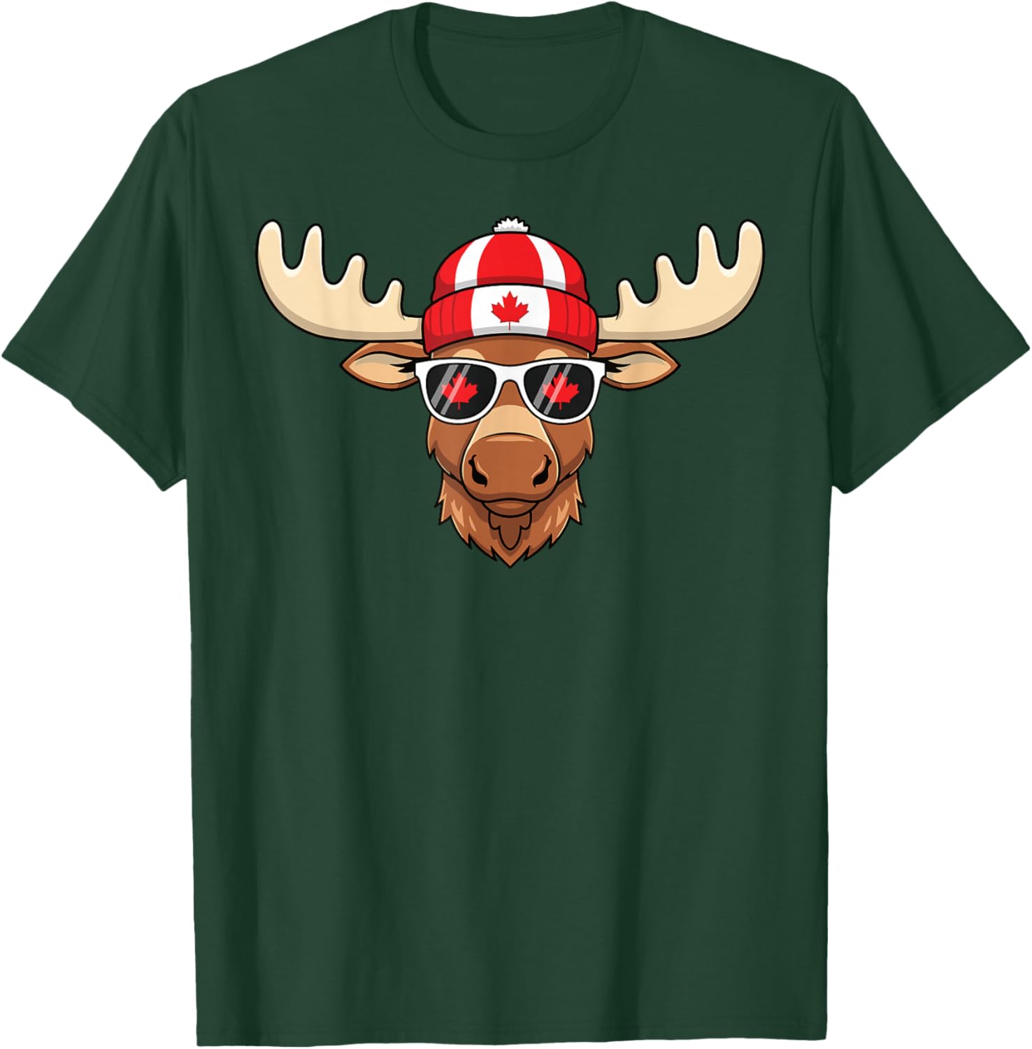 Canada Day Moose Sunglasses T-Shirt with Maple Leaf and Flag Design - 5