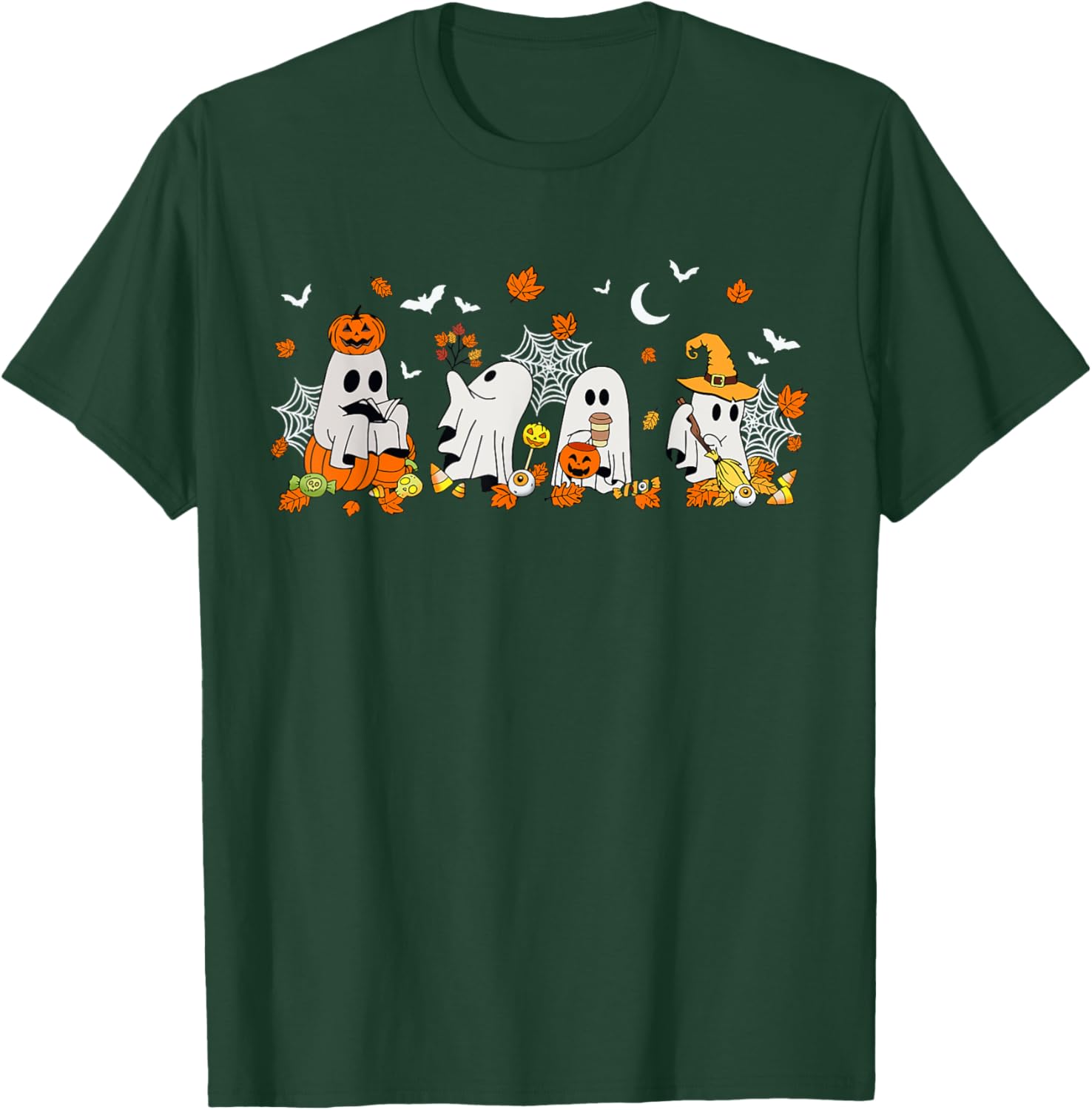 Cute Ghost Drinking Coffee Halloween Fall Book Reading T-Shirt for All - 7