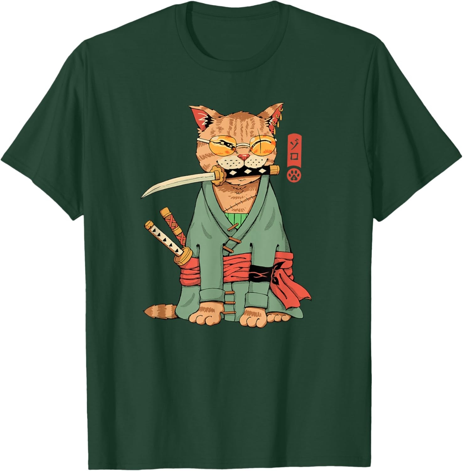 Cool Zoro Cat Warrior T-Shirt for Cat Lovers - Fun Cartoon Design - 7