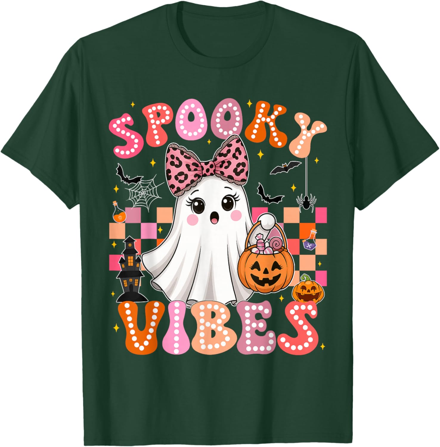 Groovy Spooky Vibes Cute Ghost Halloween T-Shirt for Girls - 10