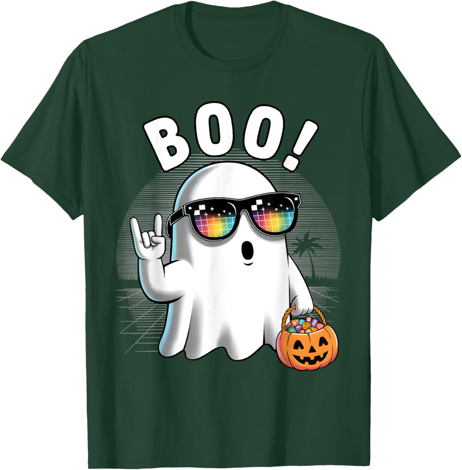 Rock Ghost Retro Halloween Pumpkin T-Shirt for Fun Spooky Style - 1