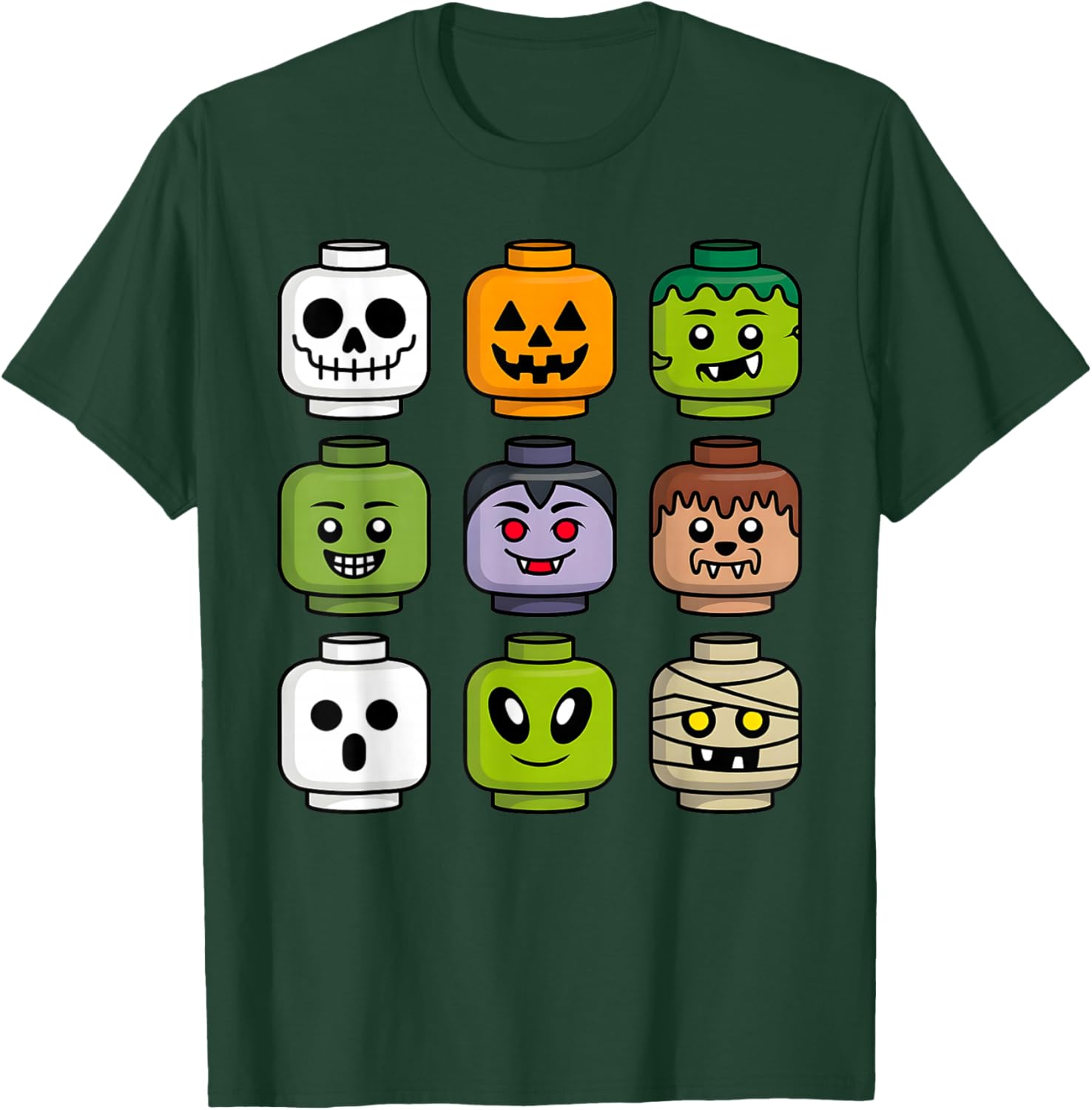Halloween Building Brick T-Shirt for Boys with Pumpkin Ghost and Zombie Design - 7