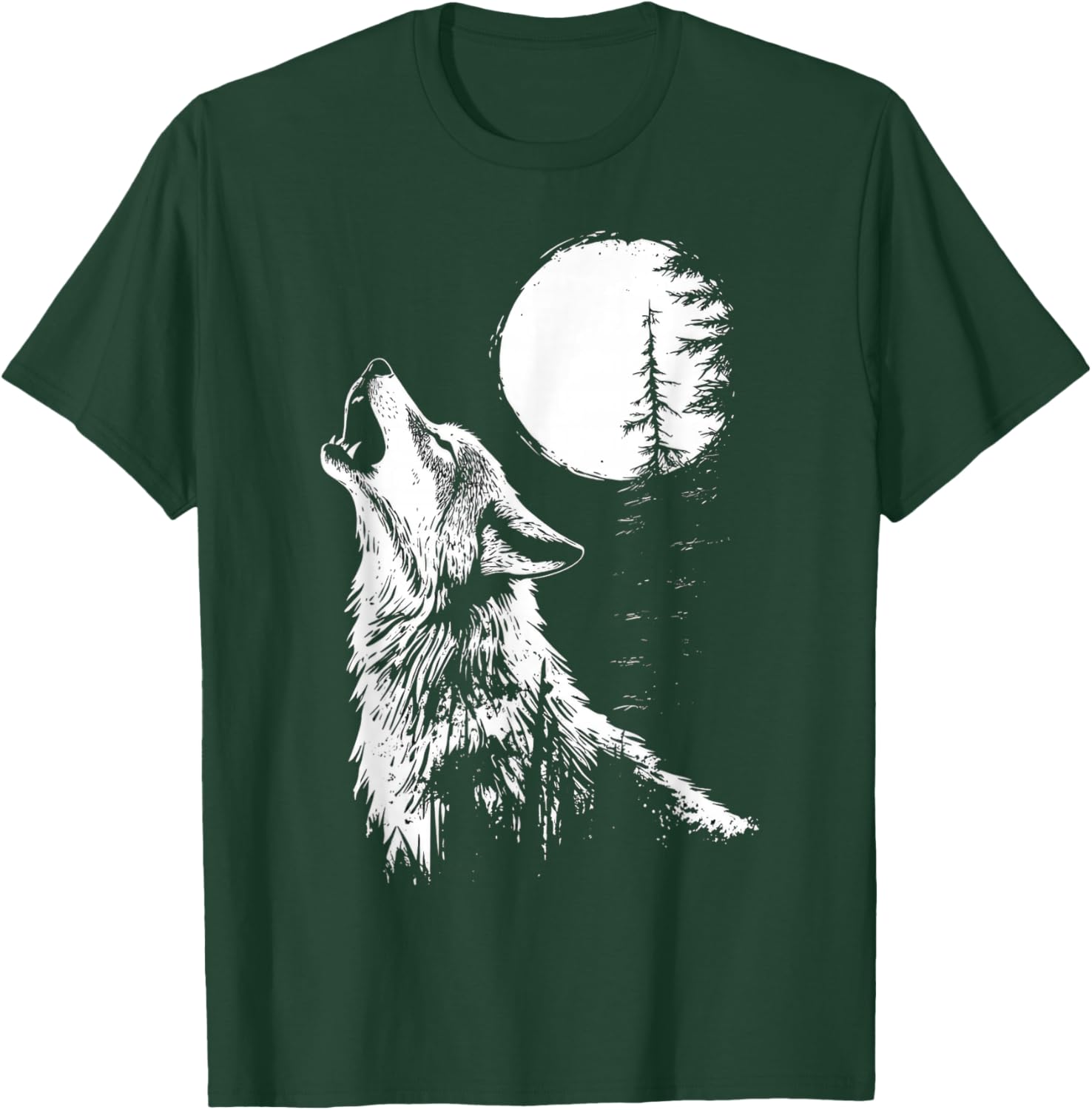 Howling Wolf Graphic Tee Moon Forest Nature Wildlife T-Shirt - 22