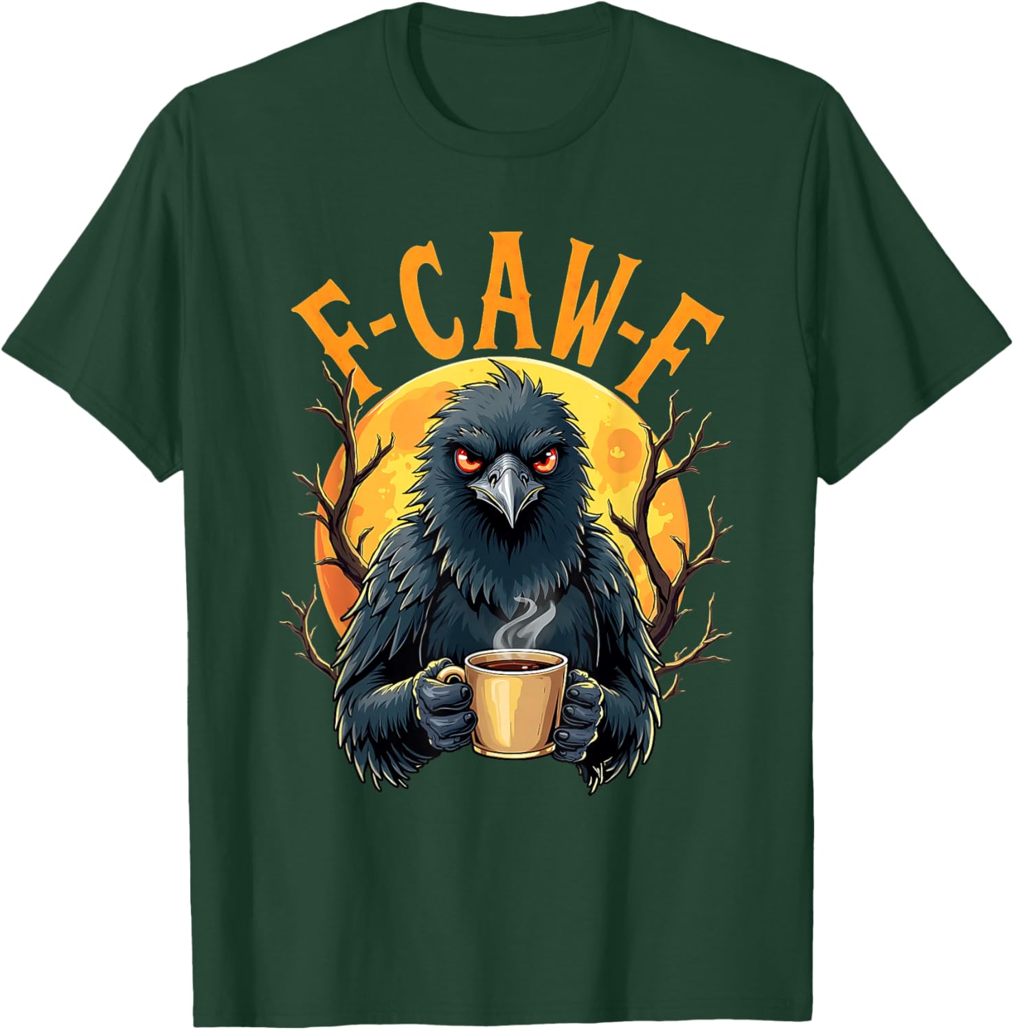 Funny Coffee Crow Gothic Raven F Caw Halloween T-Shirt for Spooky Fun - 5