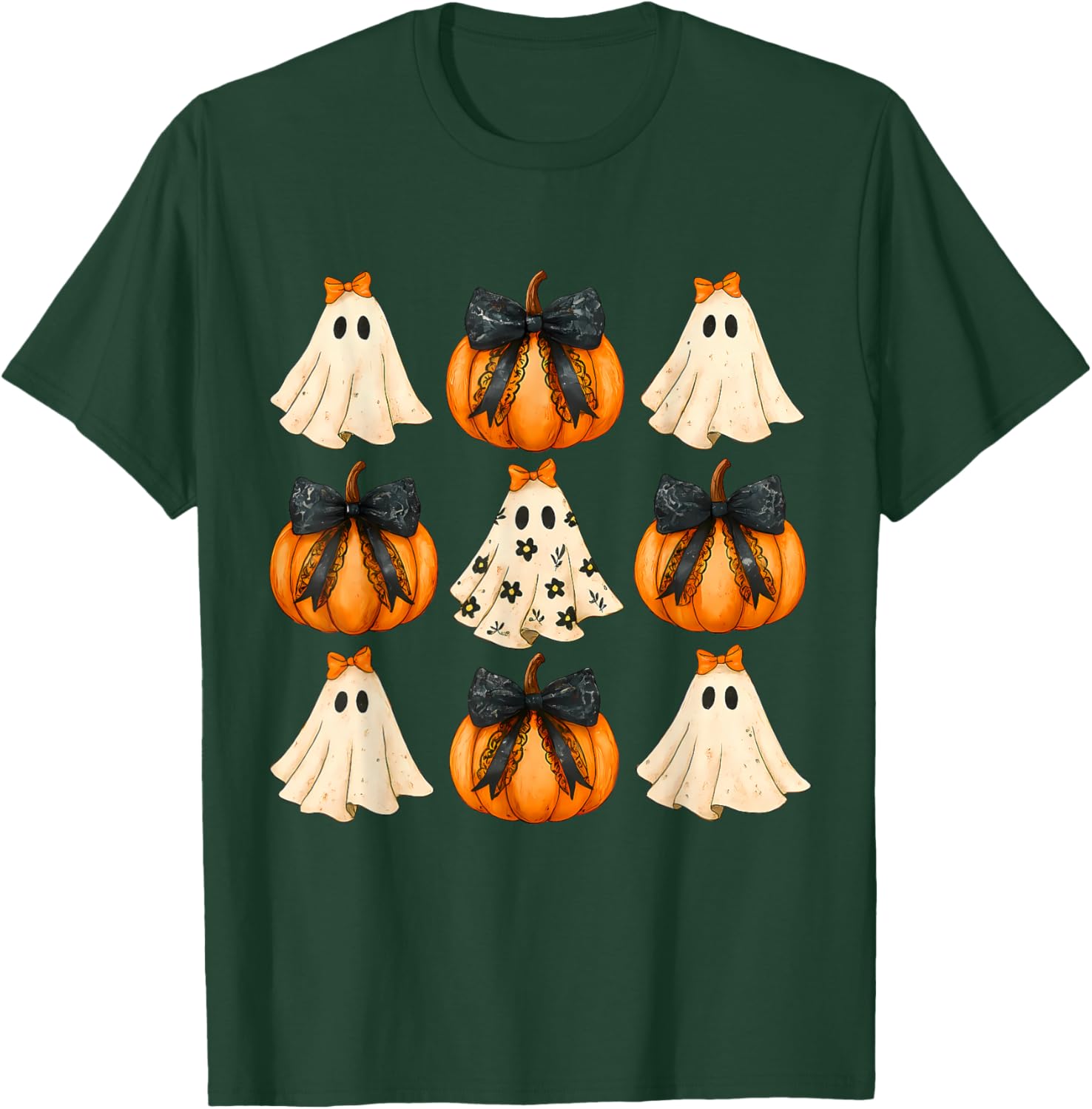 Cute Halloween Bow Pumpkin Ghost T-Shirt for Women and Girls - 5