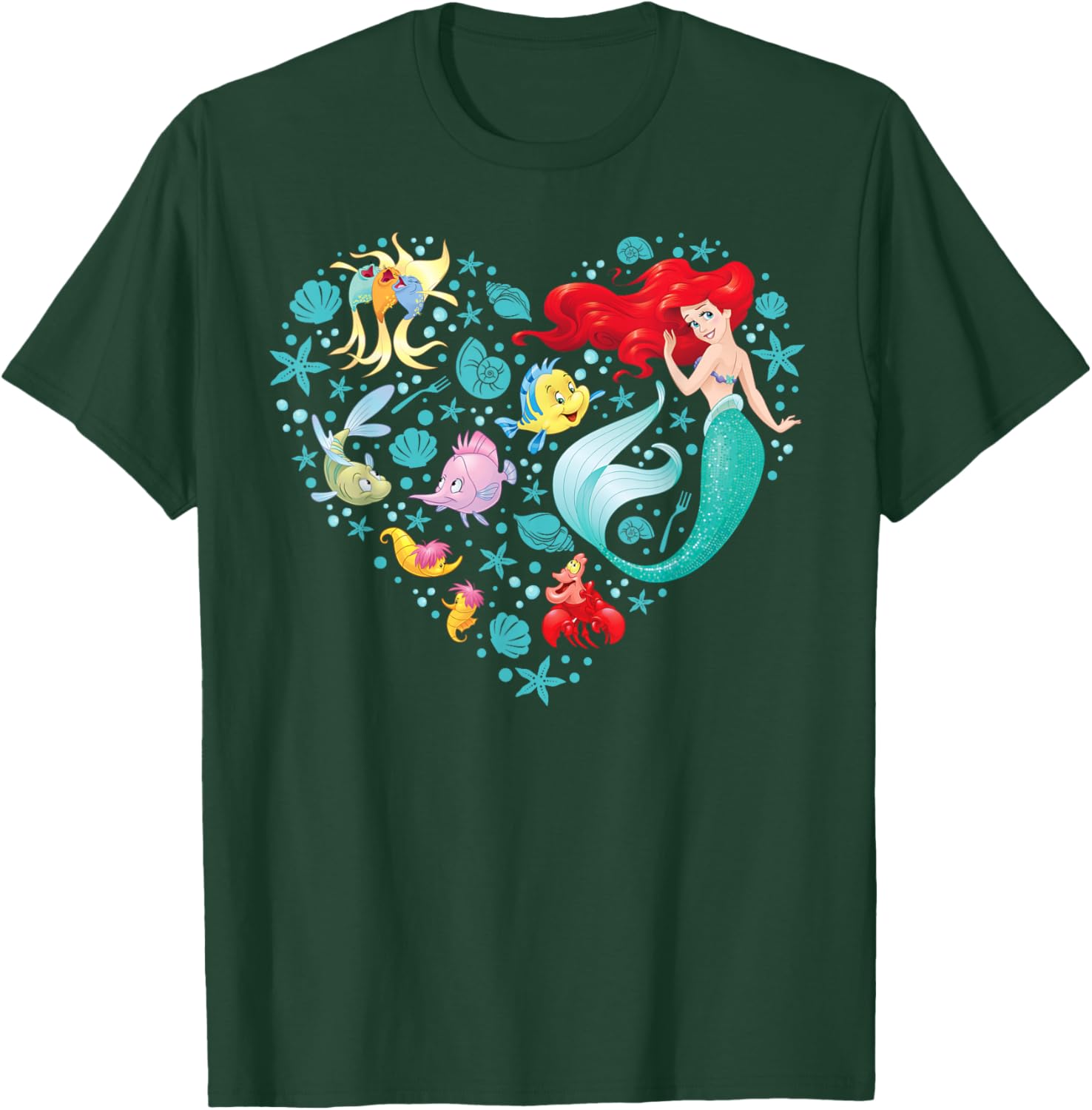 Disney Princess Ariel Flounder Sebastian Heart T-Shirt for Kids and Adults - 9