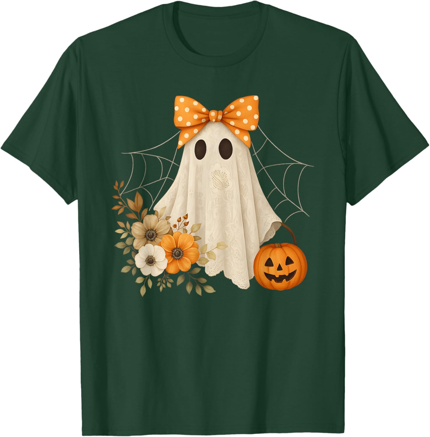 Coquette Ghost Halloween Flower Lace T-Shirt for a Spooky Look - 9