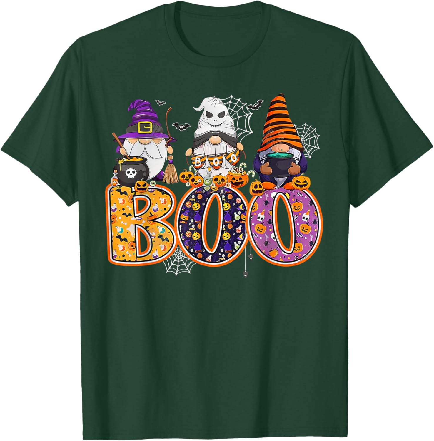 Funny Halloween Gnome T-Shirt with Boo Witch Pumpkins and Spiders - 4