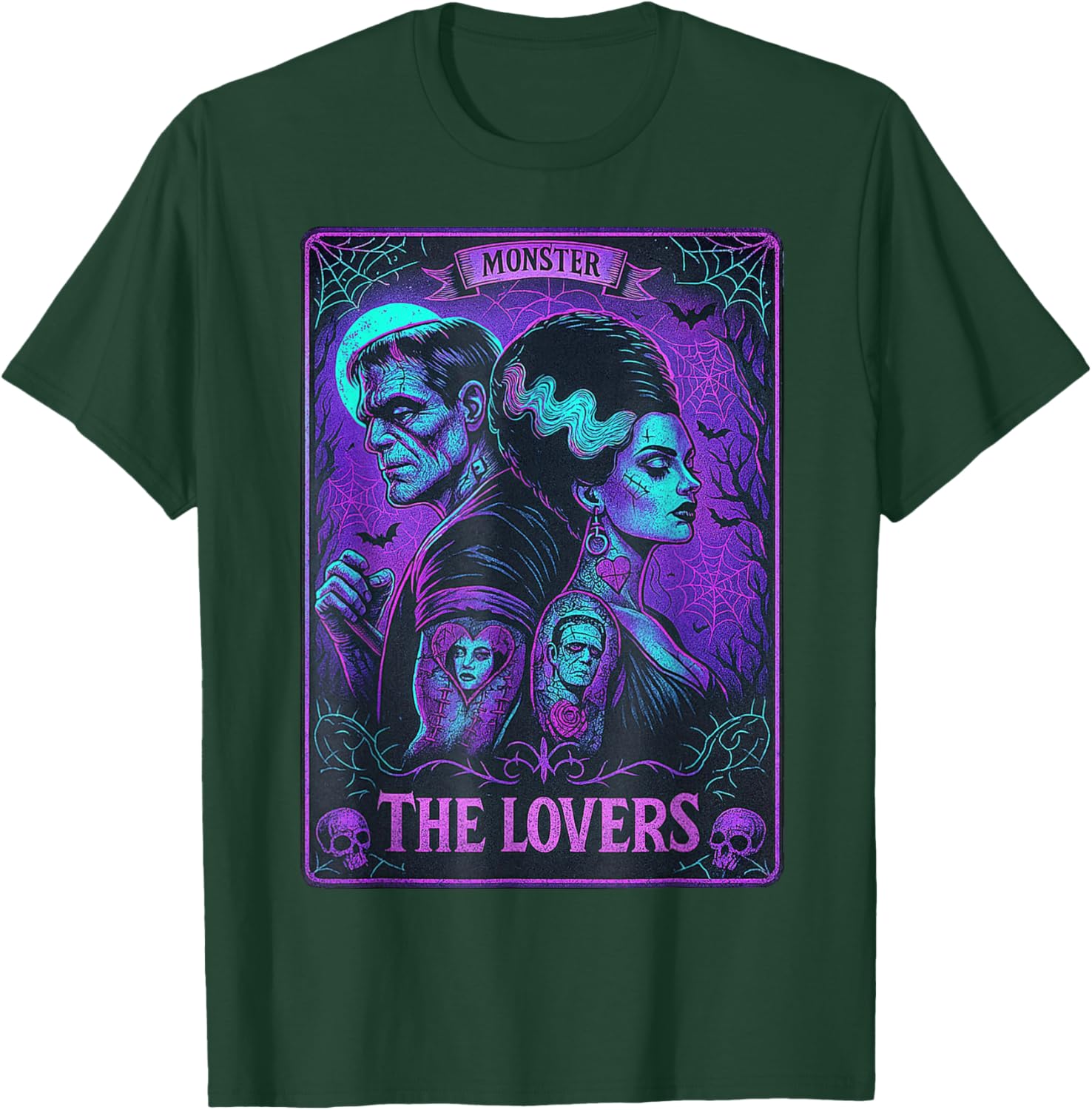 Monster Frankenstein and Bride Lovers Tarot Card T-Shirt for Fans - 23